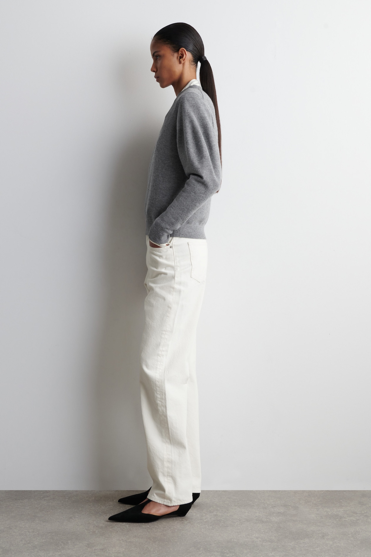 BALLOON-SLEEVE MERINO WOOL JUMPER — GREY