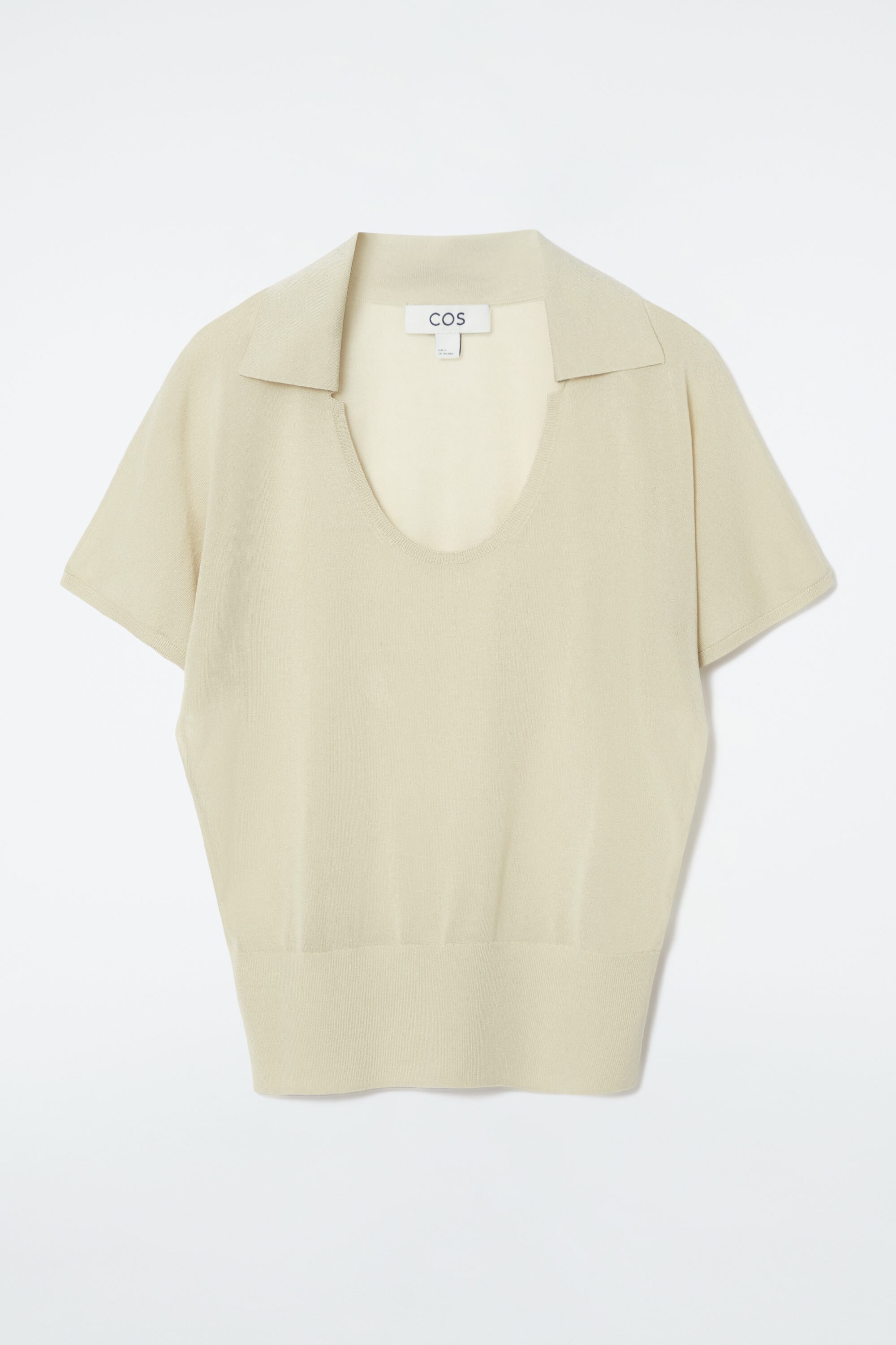 SCOOP-NECK KNITTED POLO SHIRT - STONE | COS