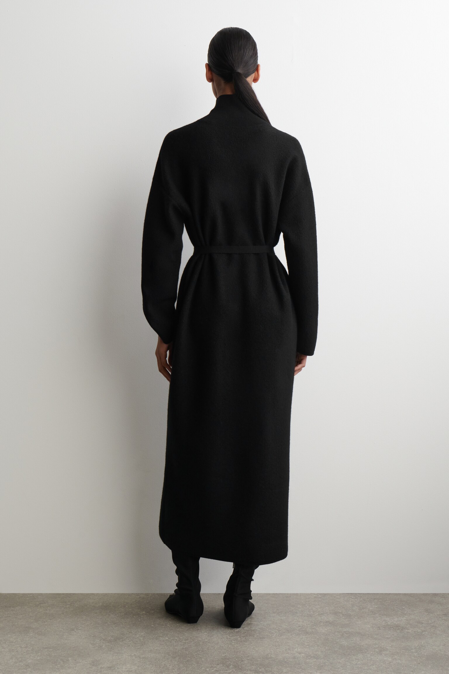 BOILED-WOOL FUNNEL-NECK DRESS - BLACK - 6