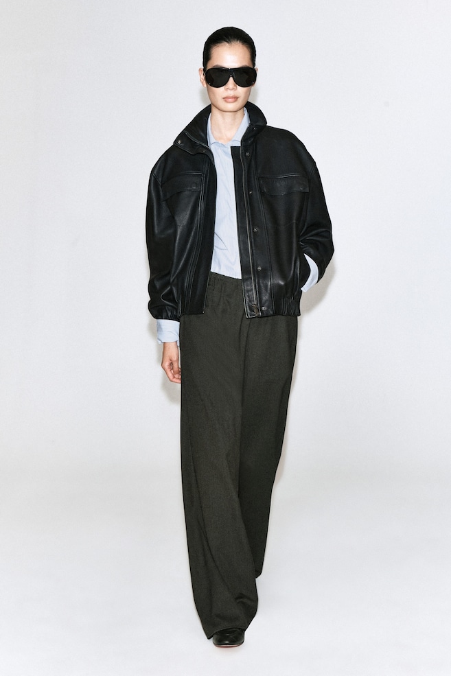 WOOL-BLEND WIDE-LEG PANTS — DARK GRAY