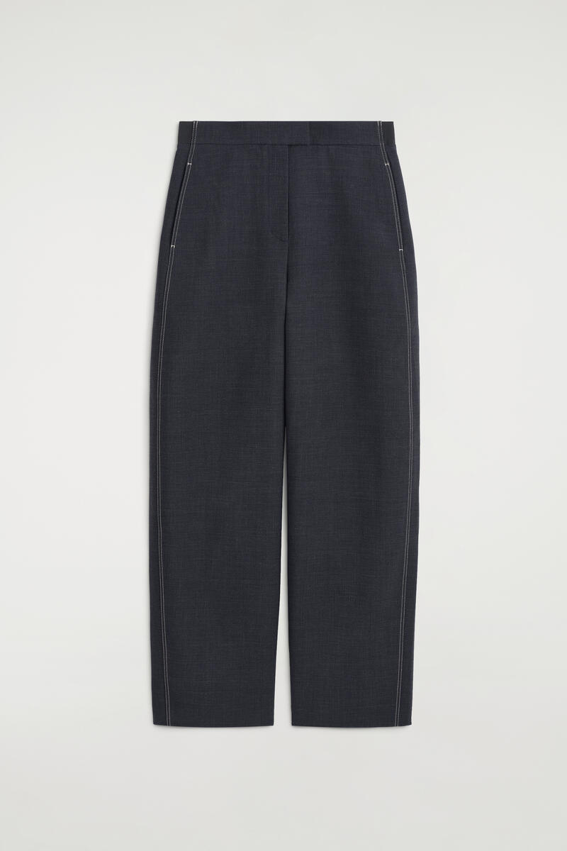 Topstitched Barrel-Leg Pants