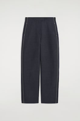 TOPSTITCHED BARREL-LEG PANTS — CHARCOAL 7