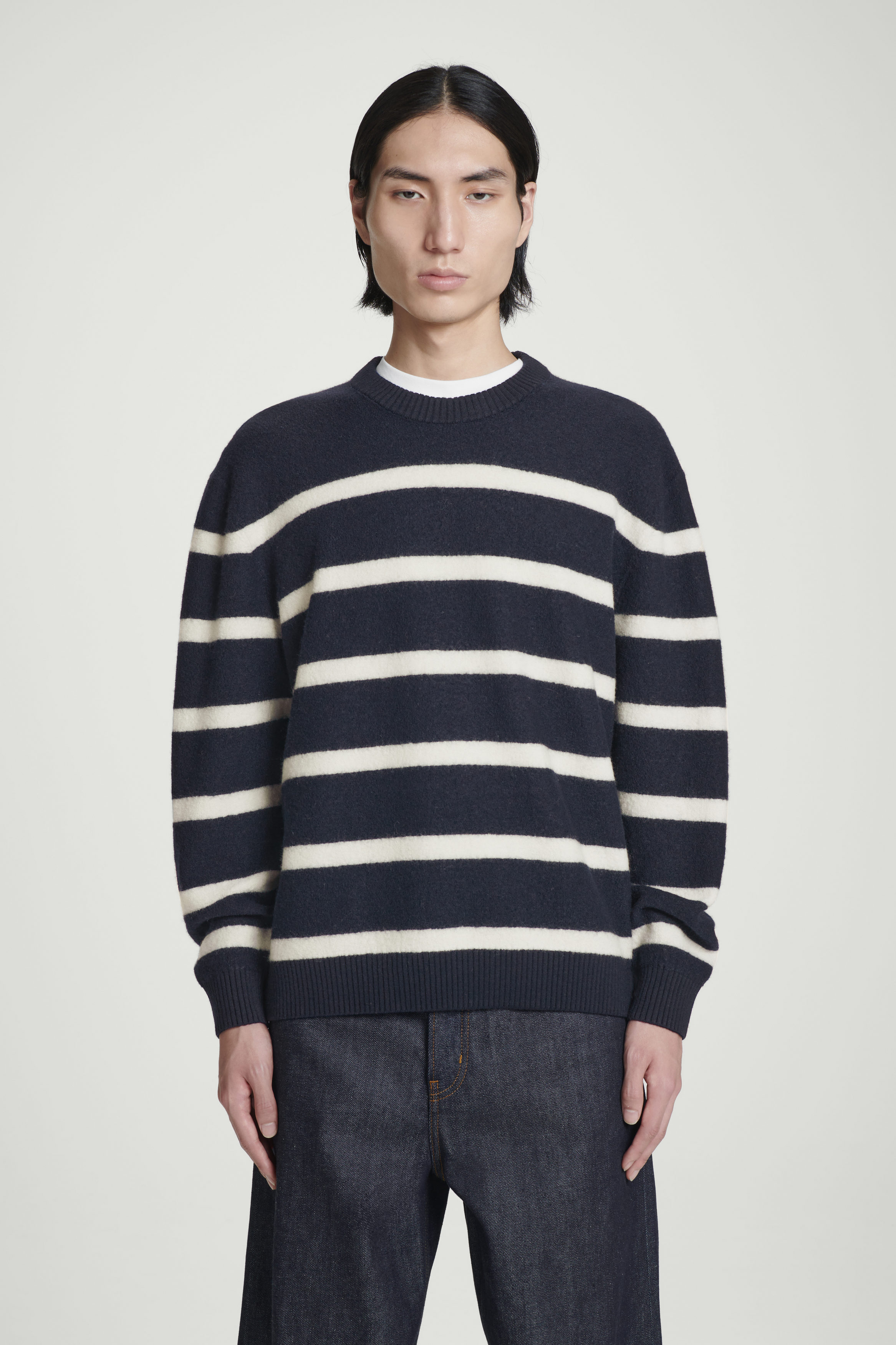 BOILED-WOOL CREW-NECK JUMPER - NAVY / STRIPED | COS