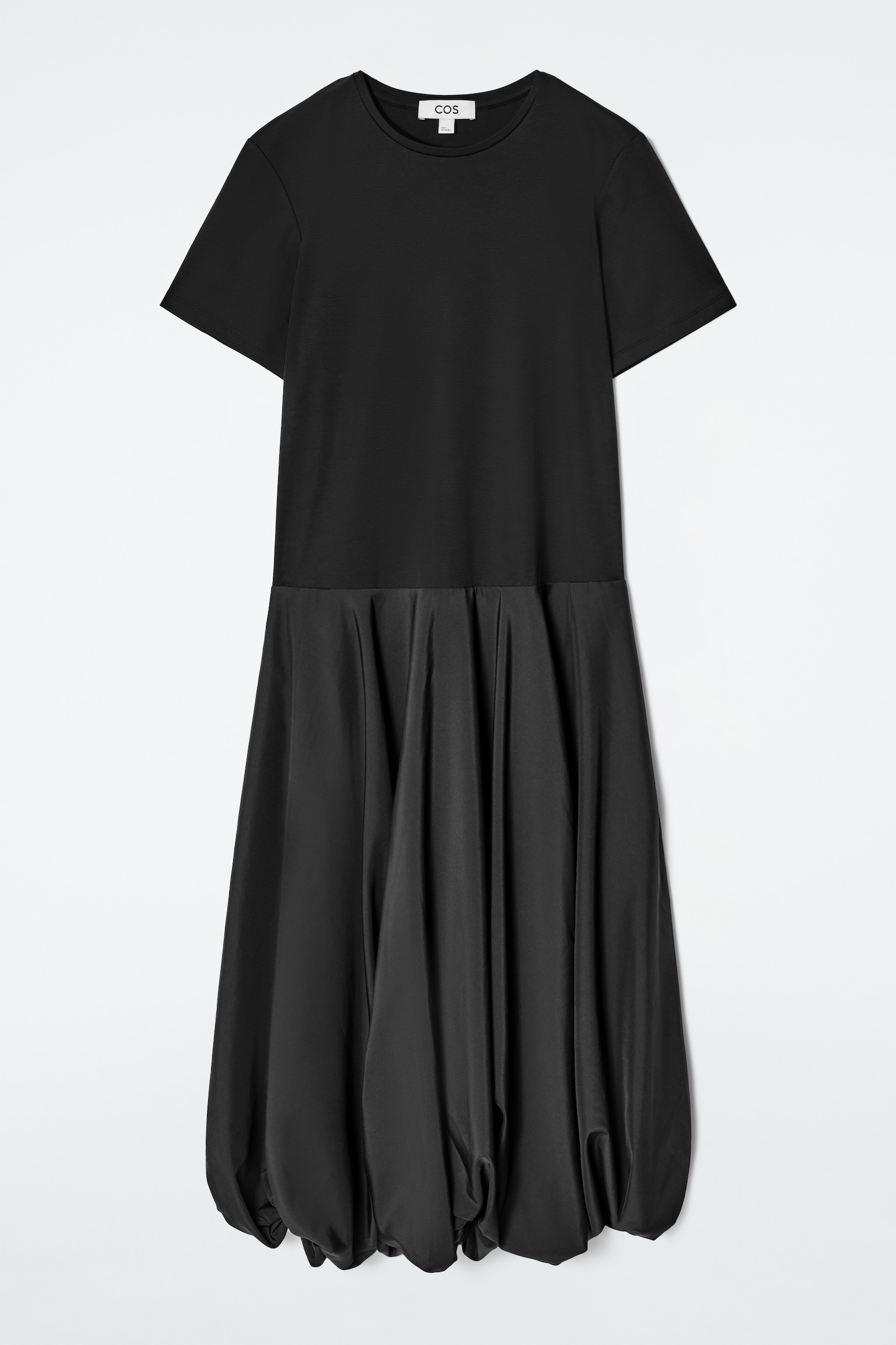 VESTIDO MIDI CON DOBLADILLO ESTILO GLOBO - NEGRO - 2