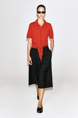 TIE-FRONT KNITTED WOOL SHIRT — ORANGE 2