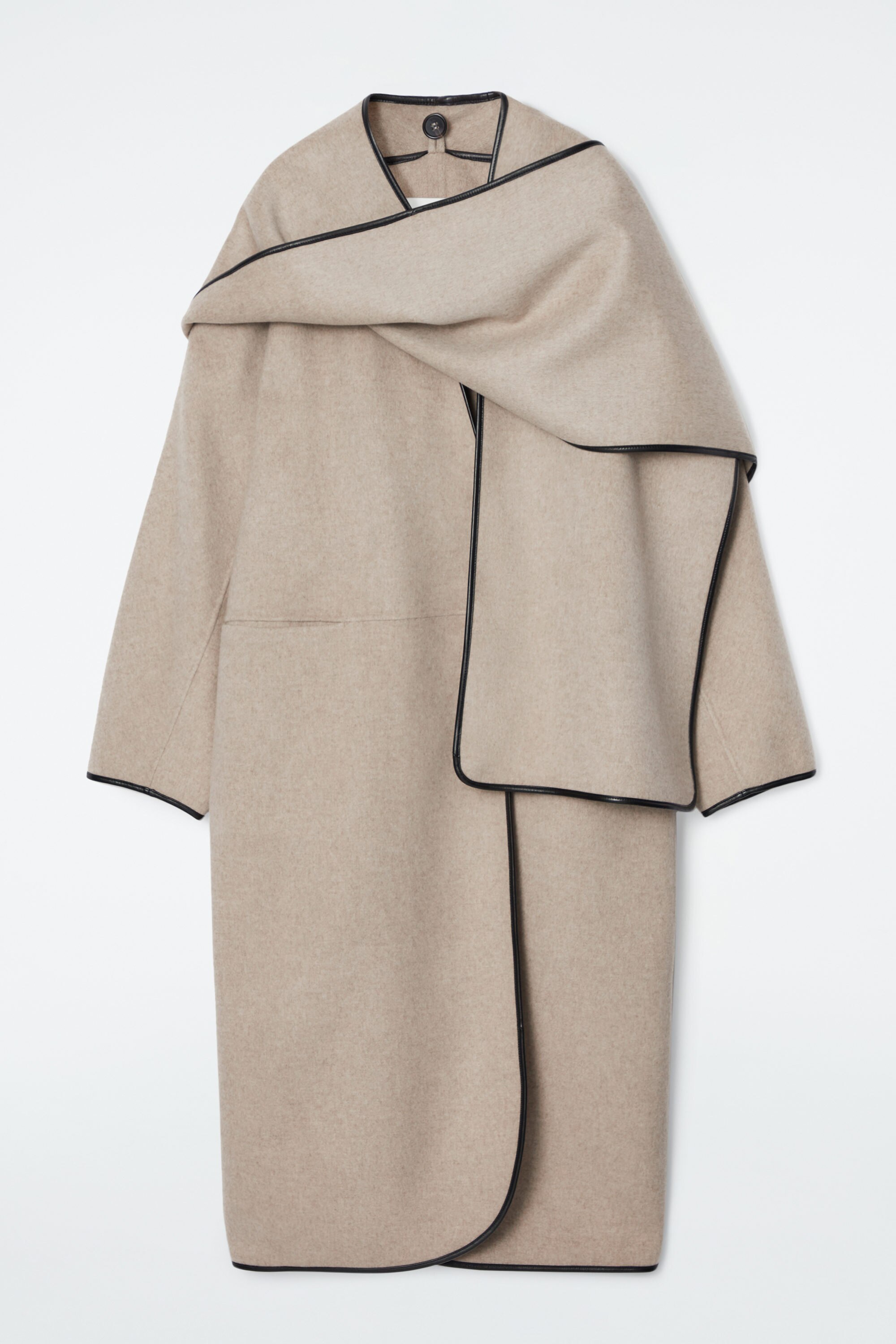 LEATHER-TRIMMED WOOL SCARF COAT - BEIGE | COS LEATHER-TRIMMED WOOL SCARF COAT - BEIGE | COS