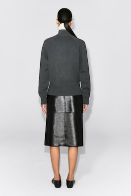 KNITTED MOCK-NECK ZIP-UP JACKET — CHARCOAL 5
