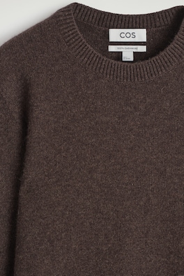 PURE CASHMERE CREW-NECK SWEATER — DARK BROWN 2