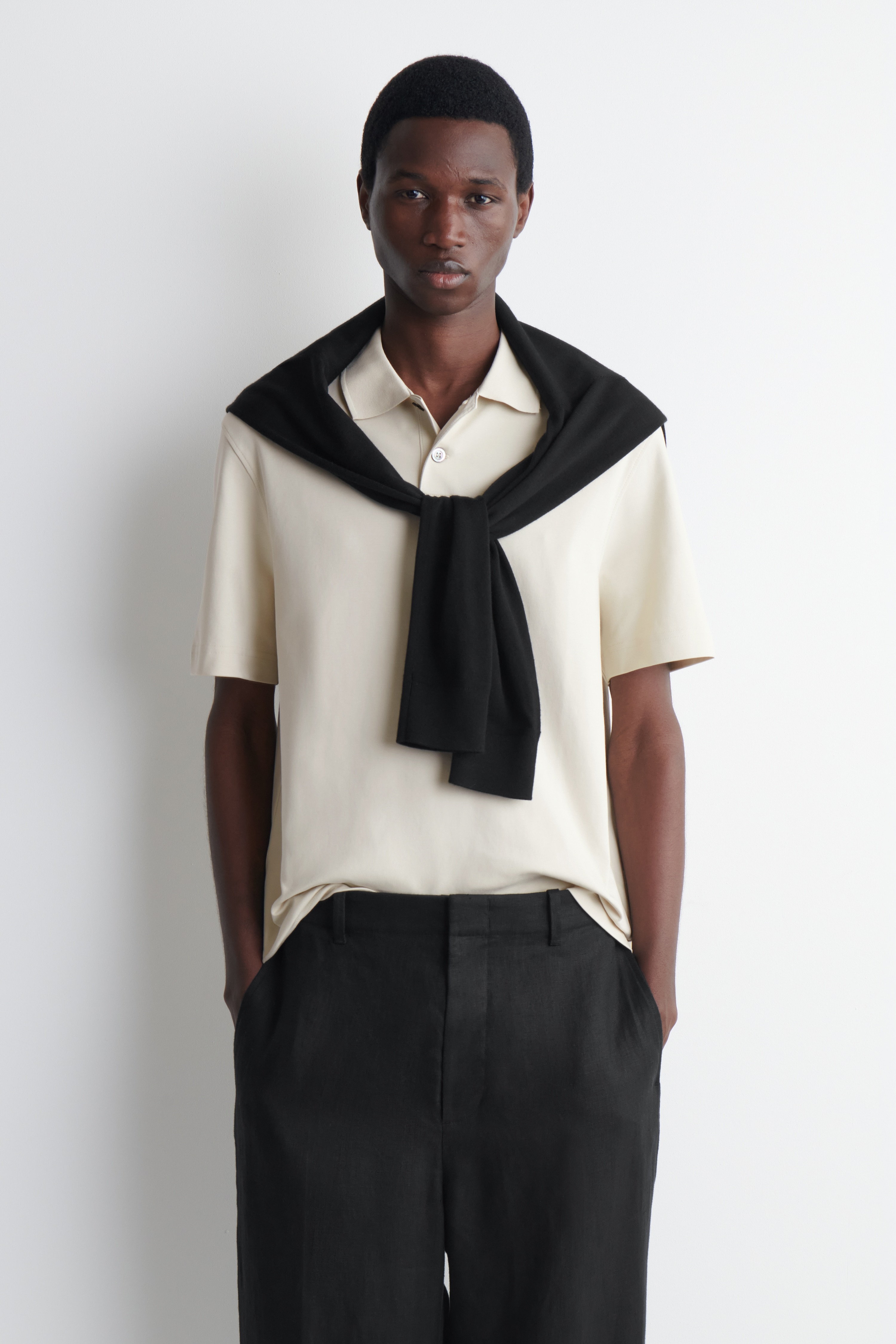 POLOSHIRT AUS INTERLOCK-BAUMWOLLE - HELLES BEIGE/DUNKELGRÜN