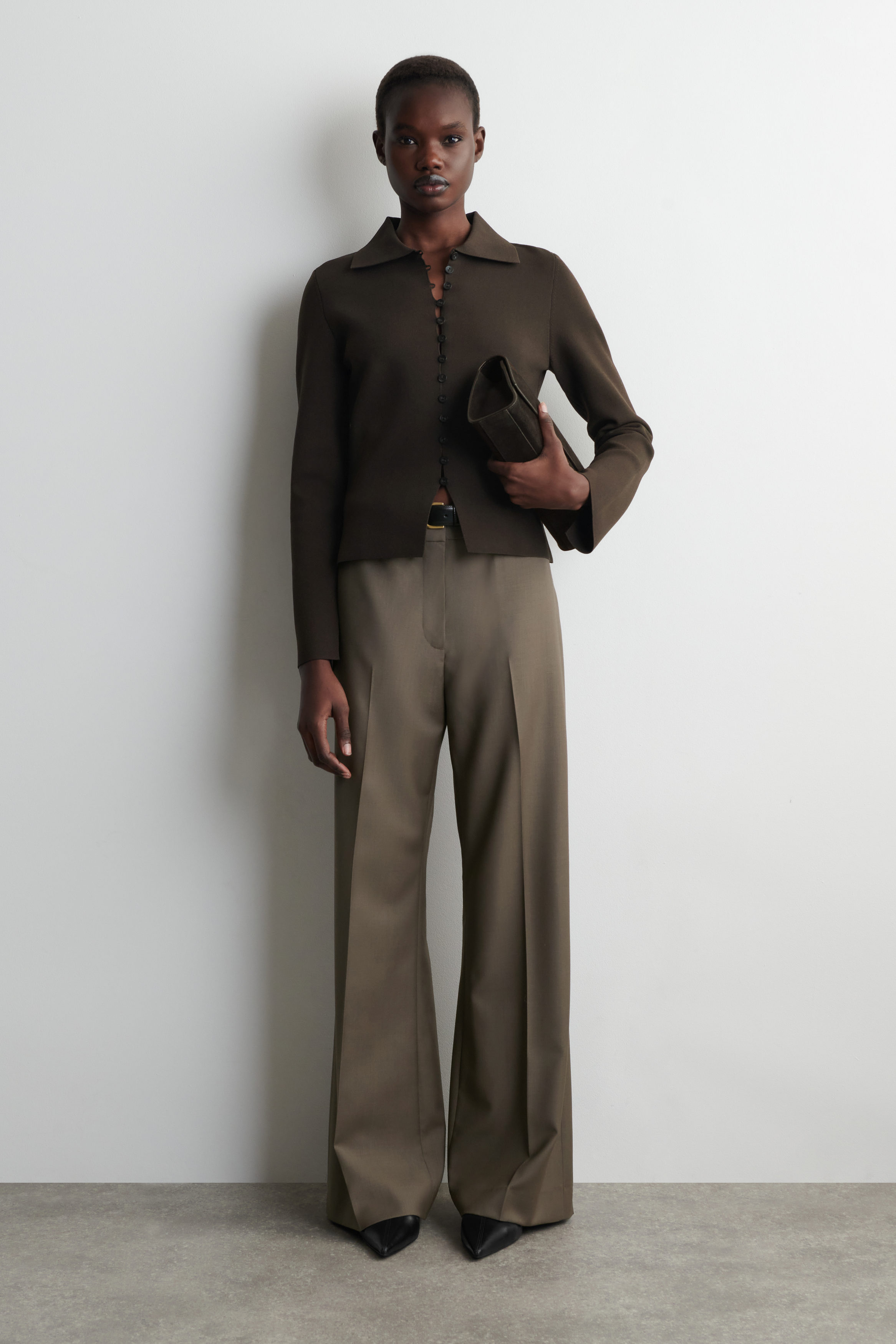 WAISTED MILANO-KNIT CARDIGAN - DARK BROWN | COS US