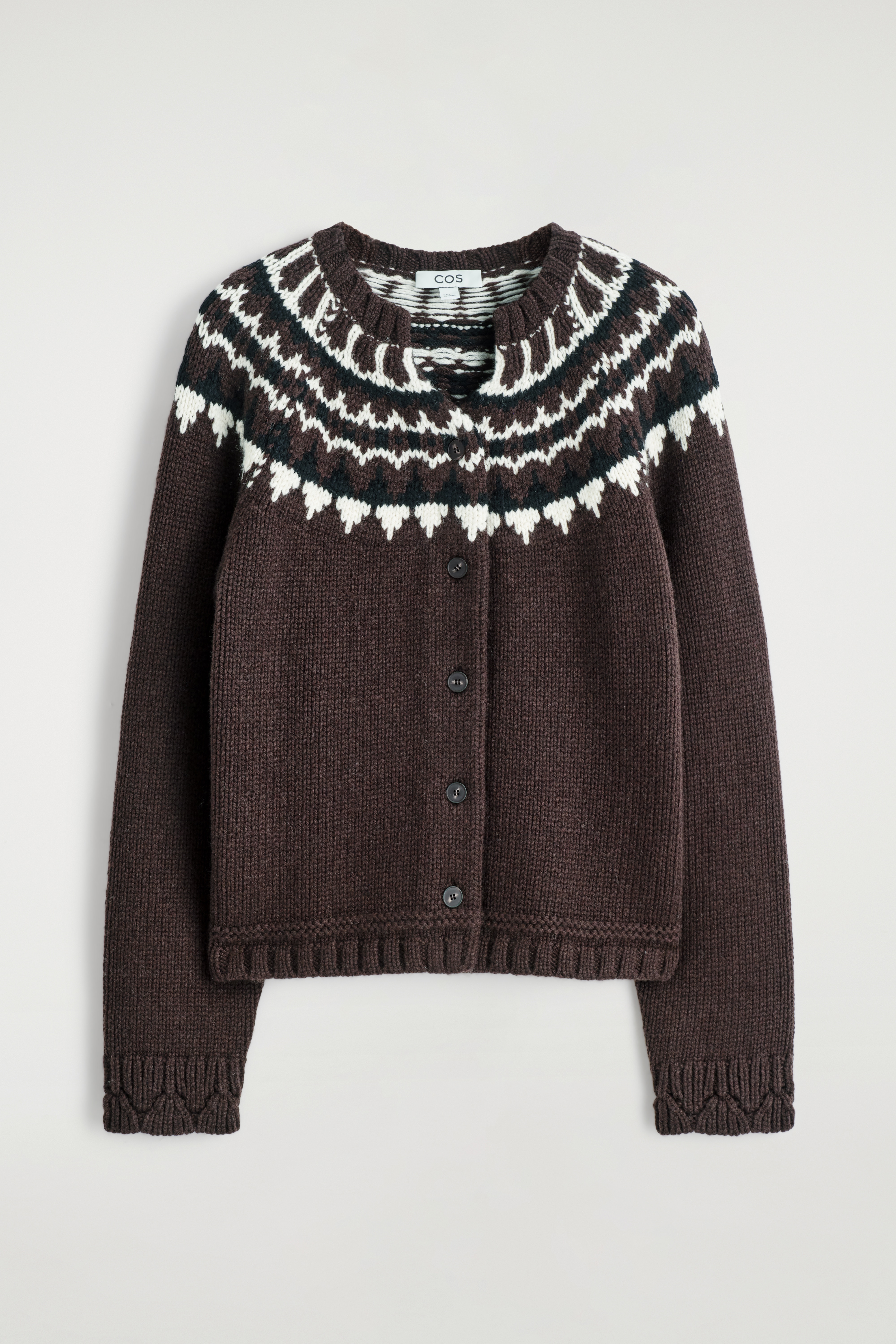 FAIR ISLE WOOL-CASHMERE CARDIGAN - BROWN / WHITE