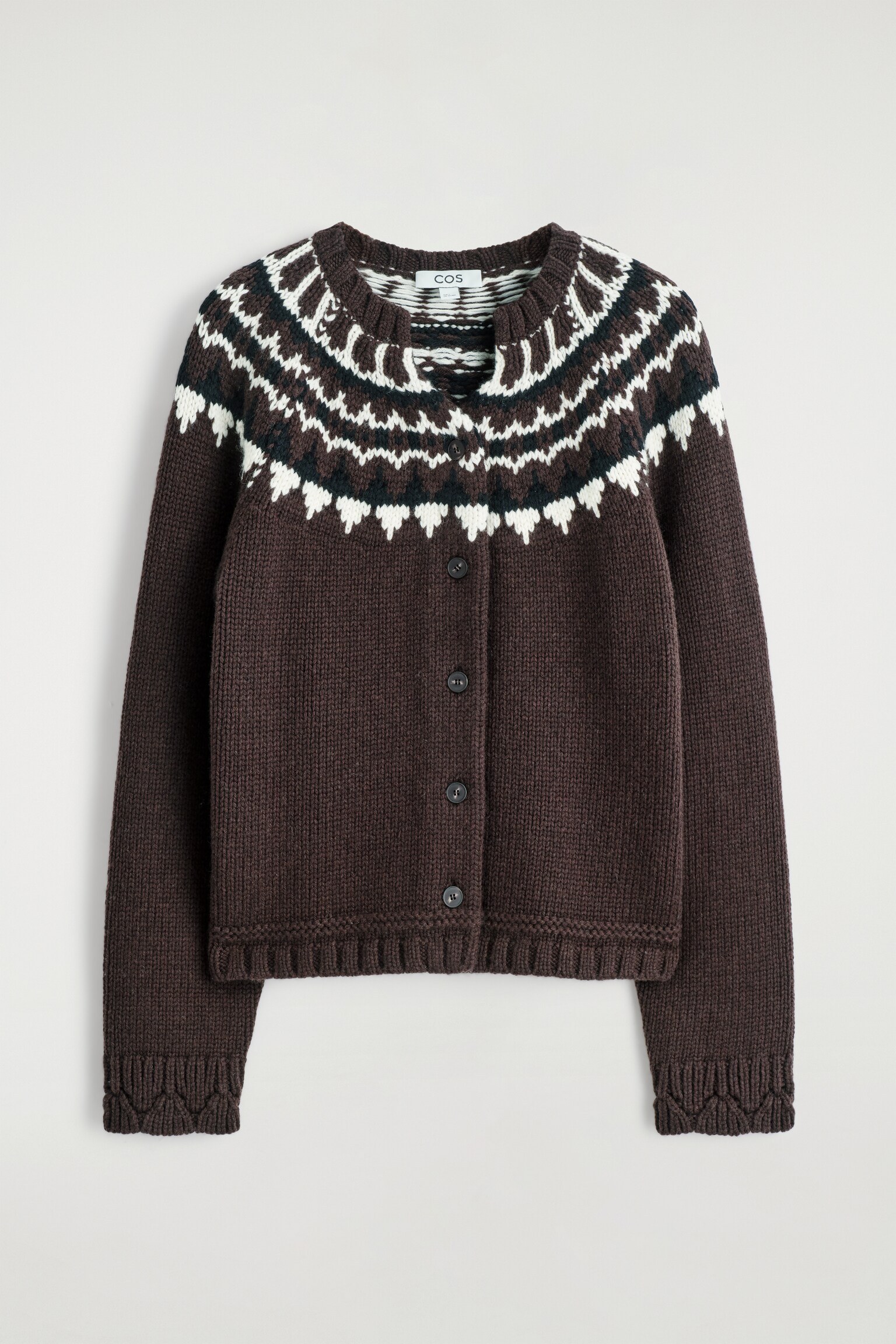 FAIR ISLE GYAPJÚ-KASMÍR KARDIGÁN - BROWN / WHITE - 2