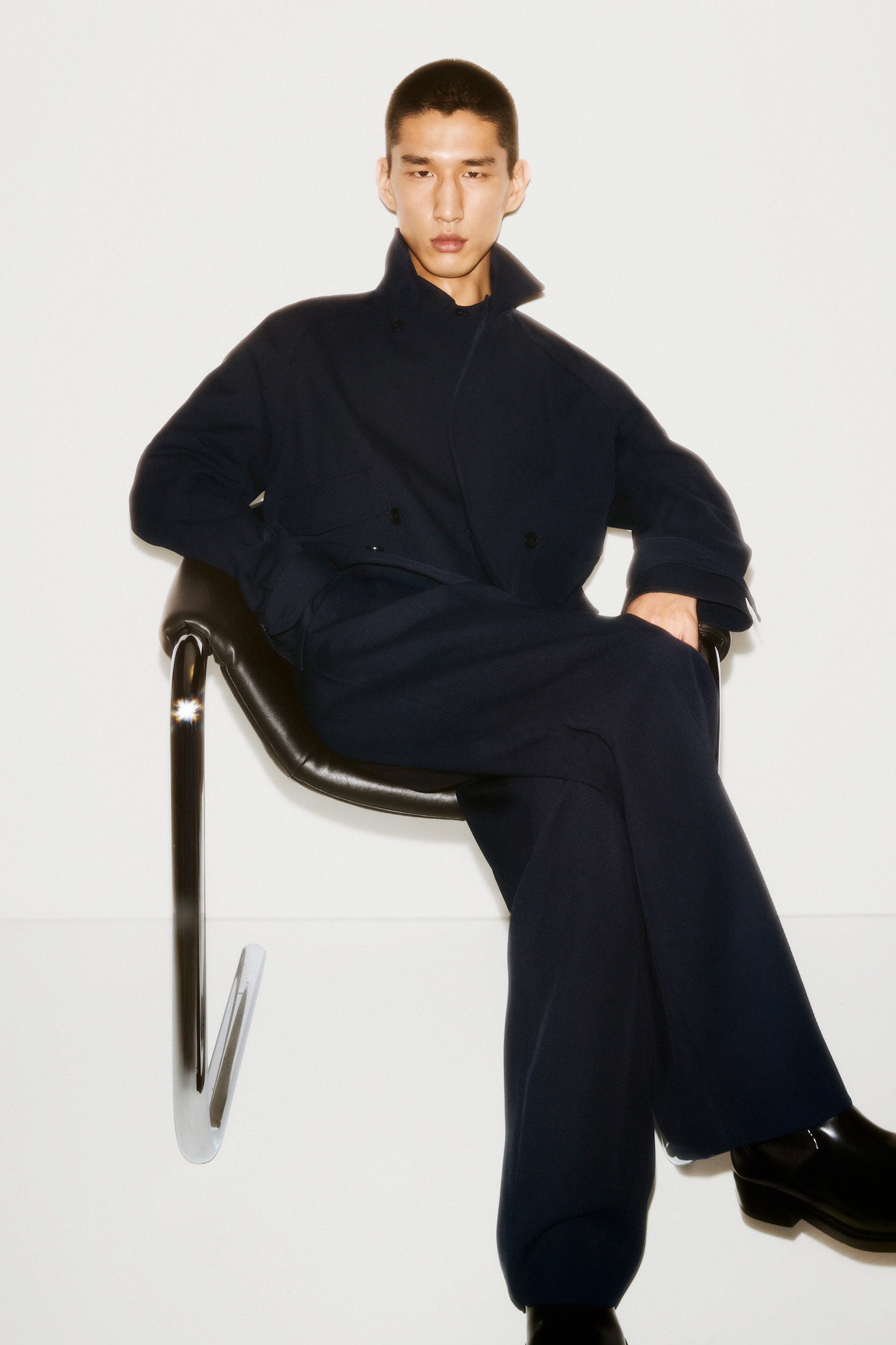 PLEATED WOOL-BLEND STRAIGHT-LEG TROUSERS