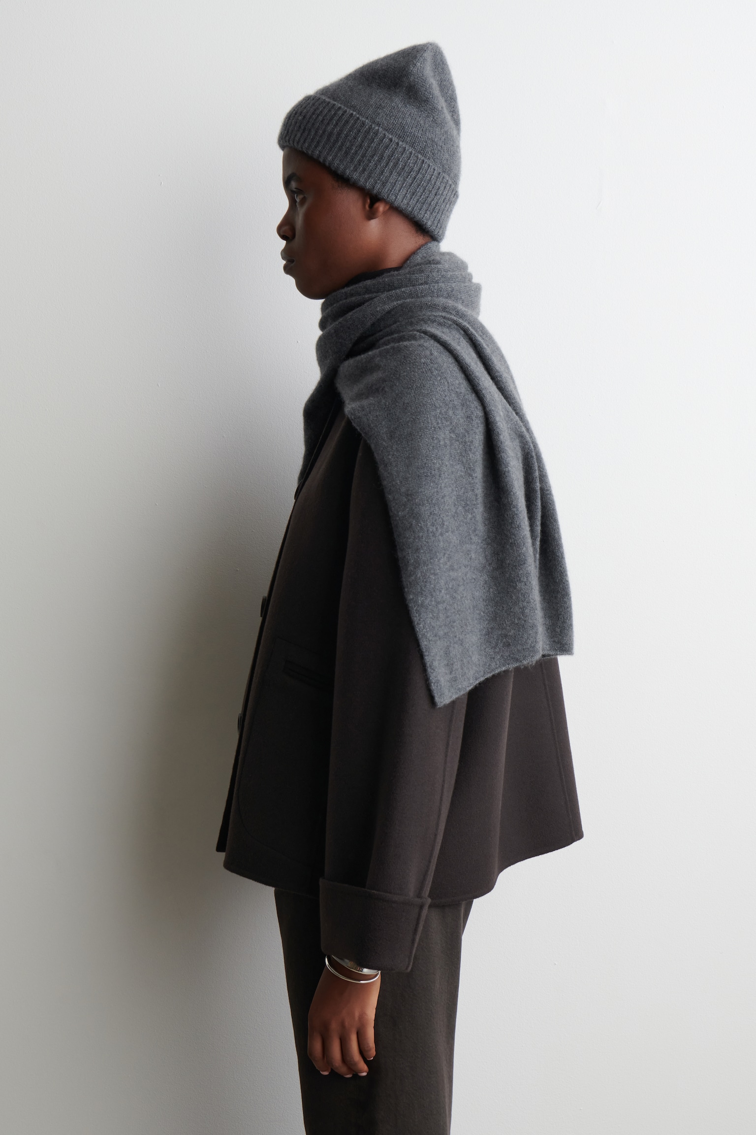 ÉCHARPE EN CACHEMIRE - GRIS FONCÉ/VERT OLIVE/NOIR - 5