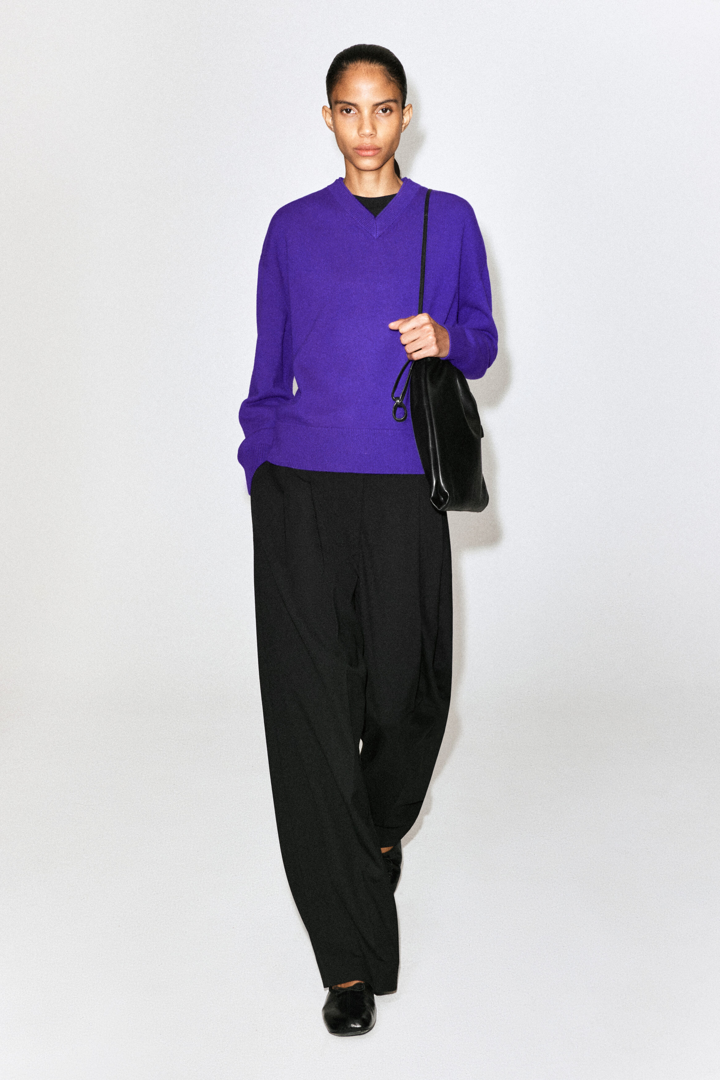 MERINO WOOL LAYERED V-NECK JUMPER - PURPLE | COS