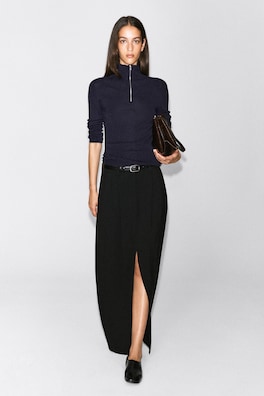 SEAMLESS MERINO WOOL ZIP-UP TOP — NAVY 2