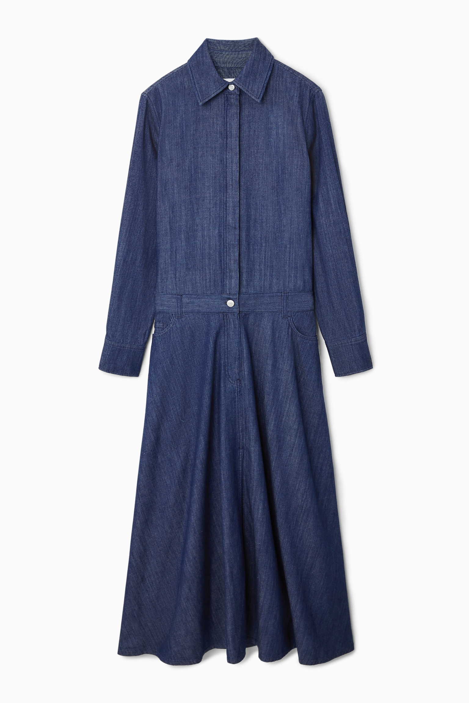 DENIM MIDI SHIRT DRESS - INDIGO