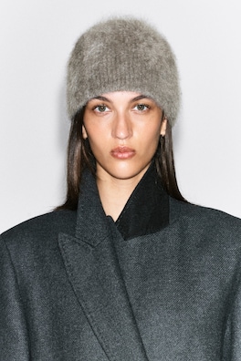 BRUSHED PURE CASHMERE BEANIE — BEIGE 1