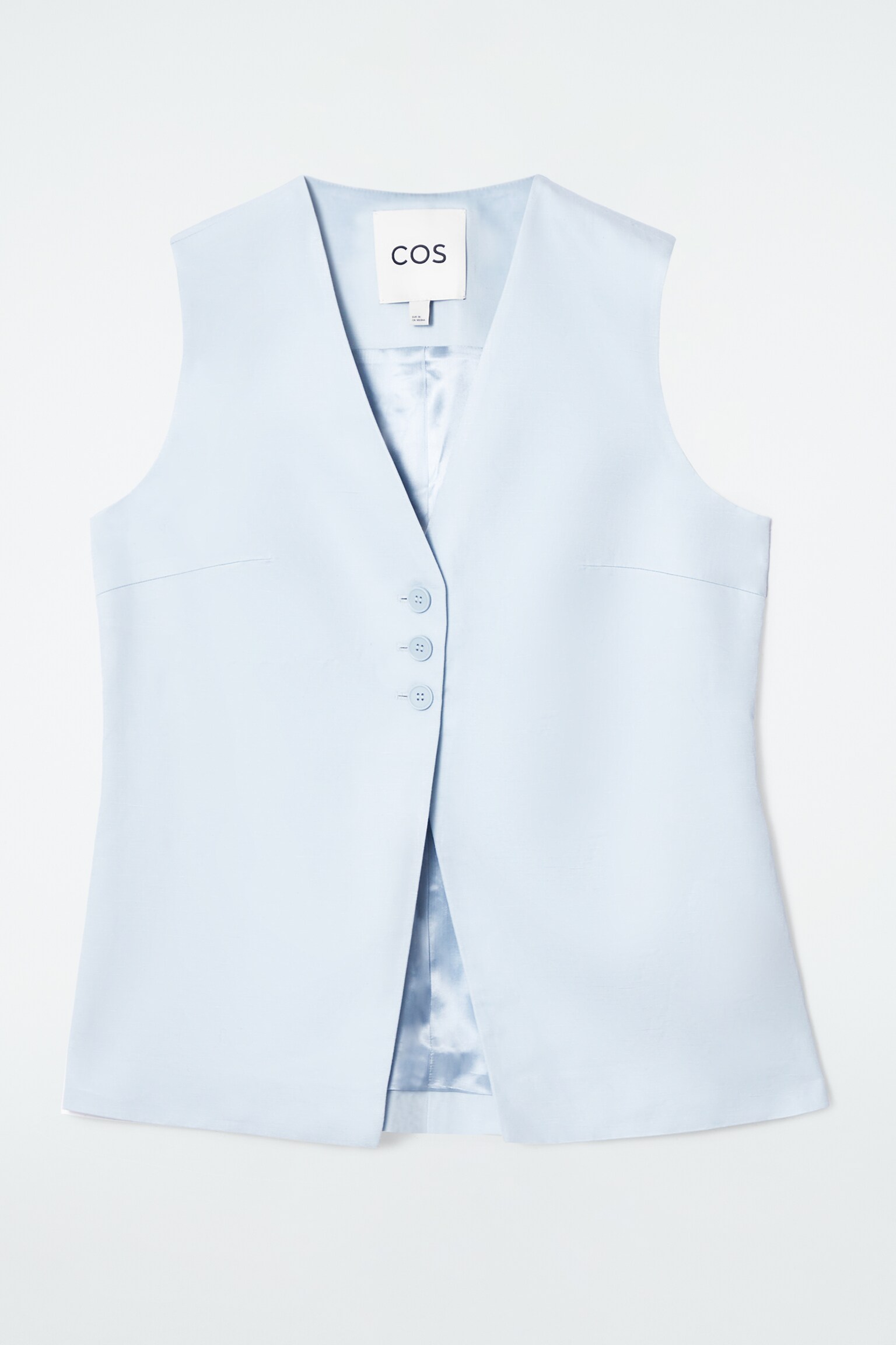 LONGLINE LINEN-BLEND WAISTCOAT - LIGHT BLUE - 1