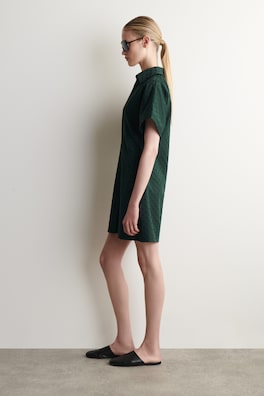 POLKA-DOT COTTON-JACQUARD SHIRT DRESS — DARK GREEN / POLKA DOT 2
