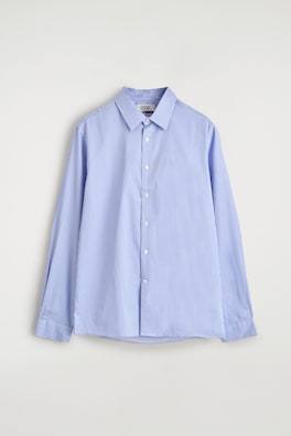 SLIM TAILORED POPLIN SHIRT — BLUE / STRIPED 2