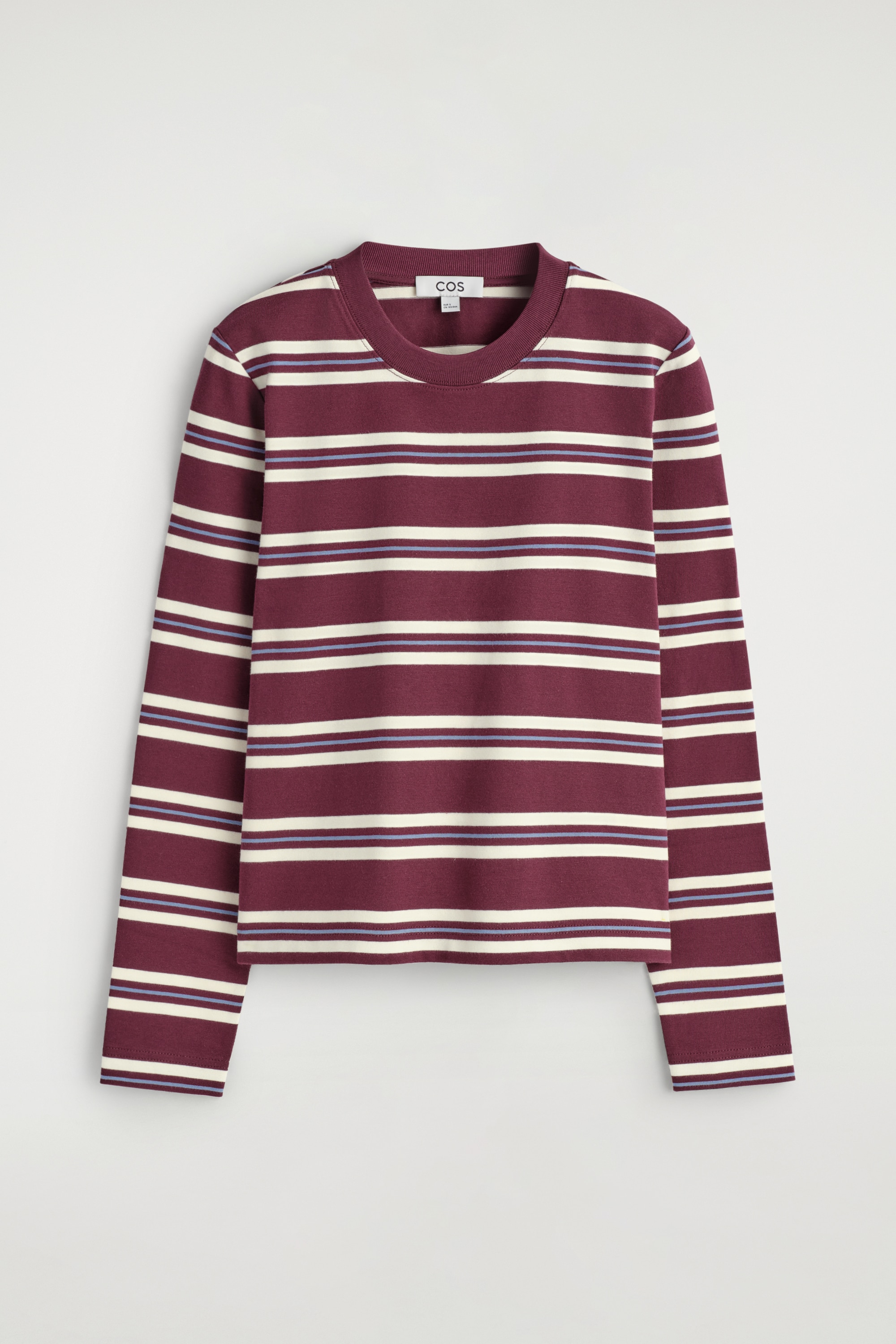T-SHIRT À MANCHES LONGUES ÉPURÉ - BORDEAUX / RAYURES/BLEU/BEIGE CHINÉ