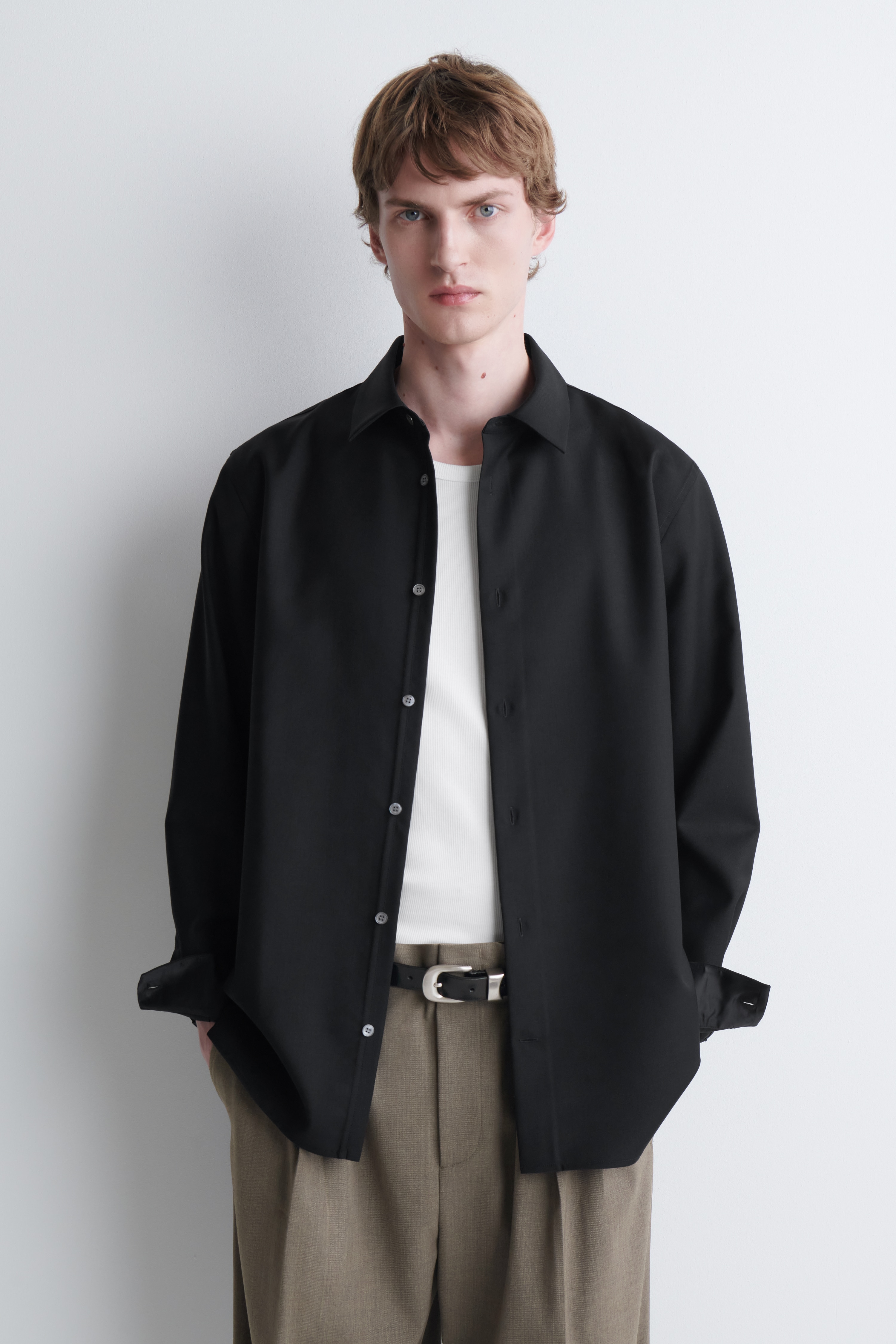 CAMICIA IN TWILL DI LANA DAL TAGLIO RILASSATO - NERO