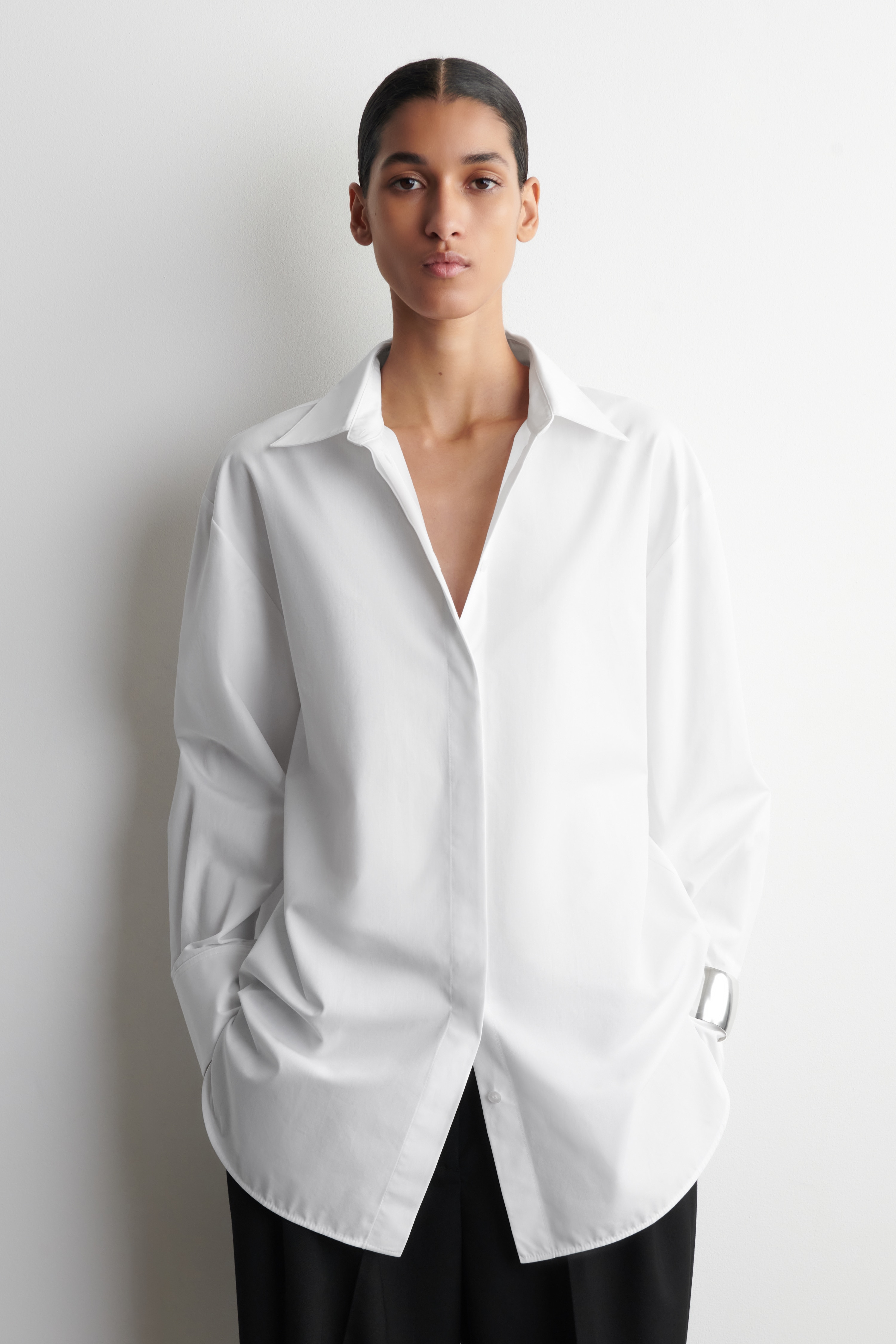 TAILORED COTTON SHIRT - WHITE/NAVY