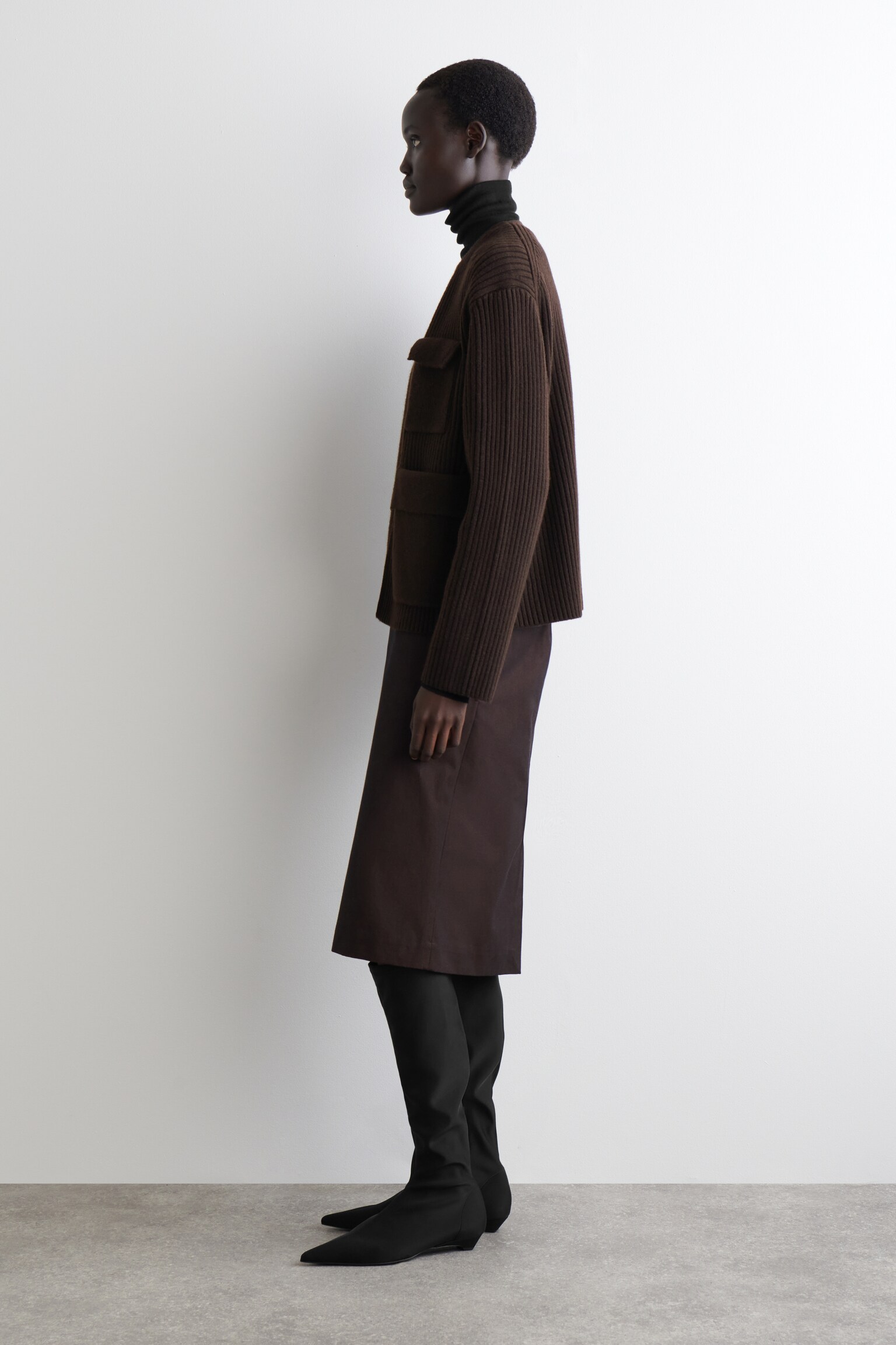 CARDIGAN WORKWEAR EN LAINE MÉRINOS CÔTELÉE - BRUN FONCÉ/GRIS FONCÉ CHINÉ - 3