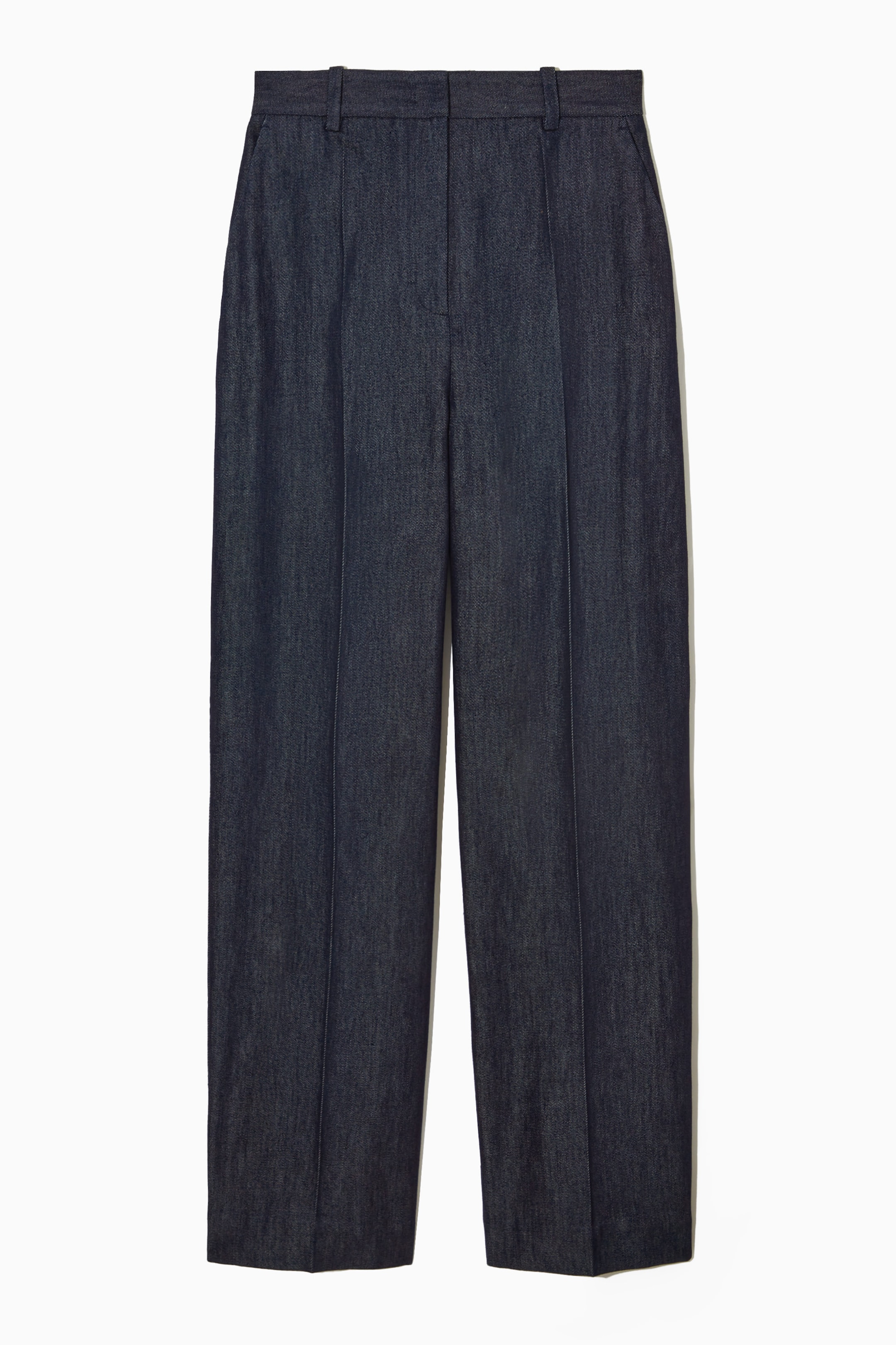 SLIM TAILORED DENIM STRAIGHT-LEG TROUSERS