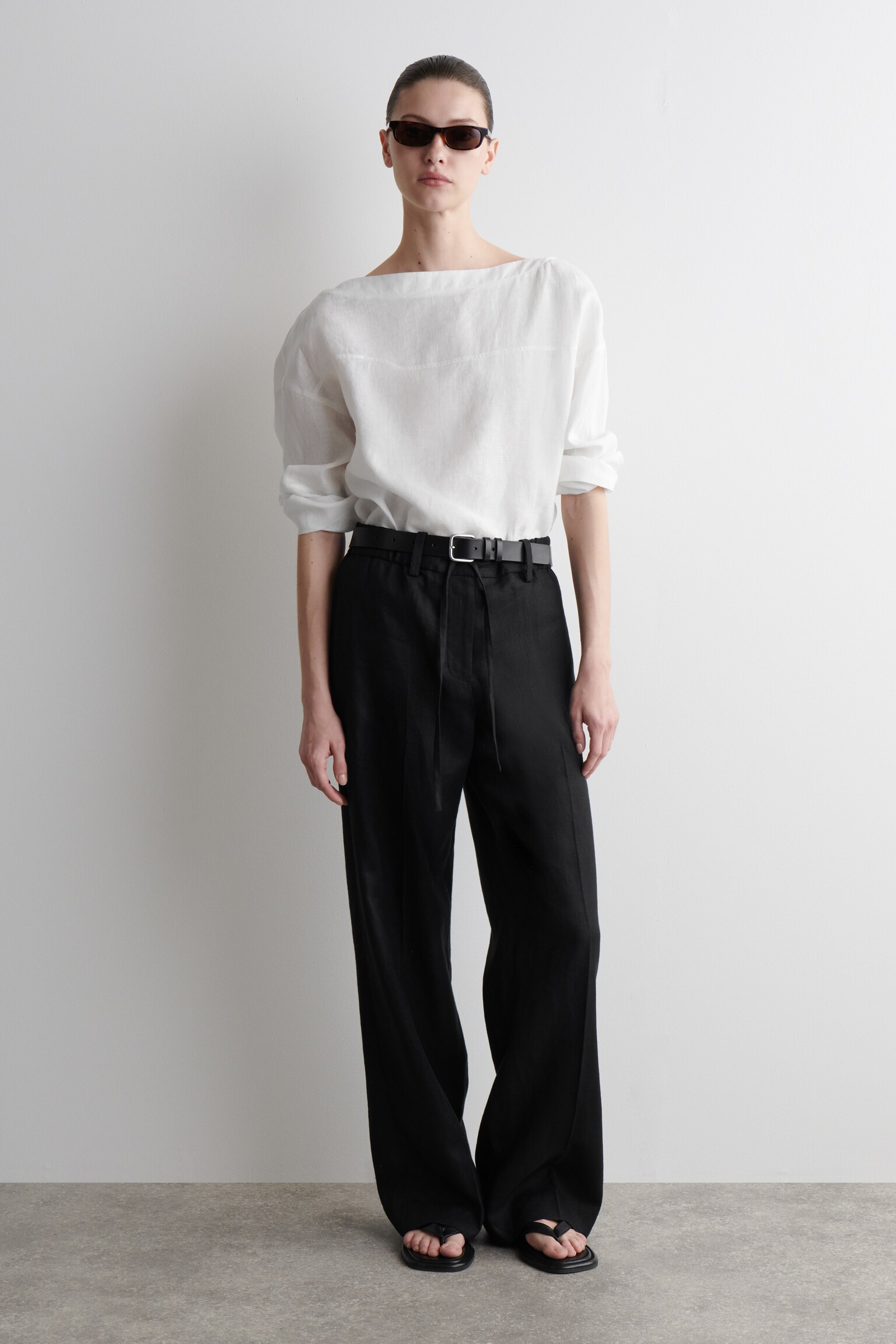 BLOUSE AVEC DÉTAIL À NOUER EN LIN - BLANC/NOIR - 9