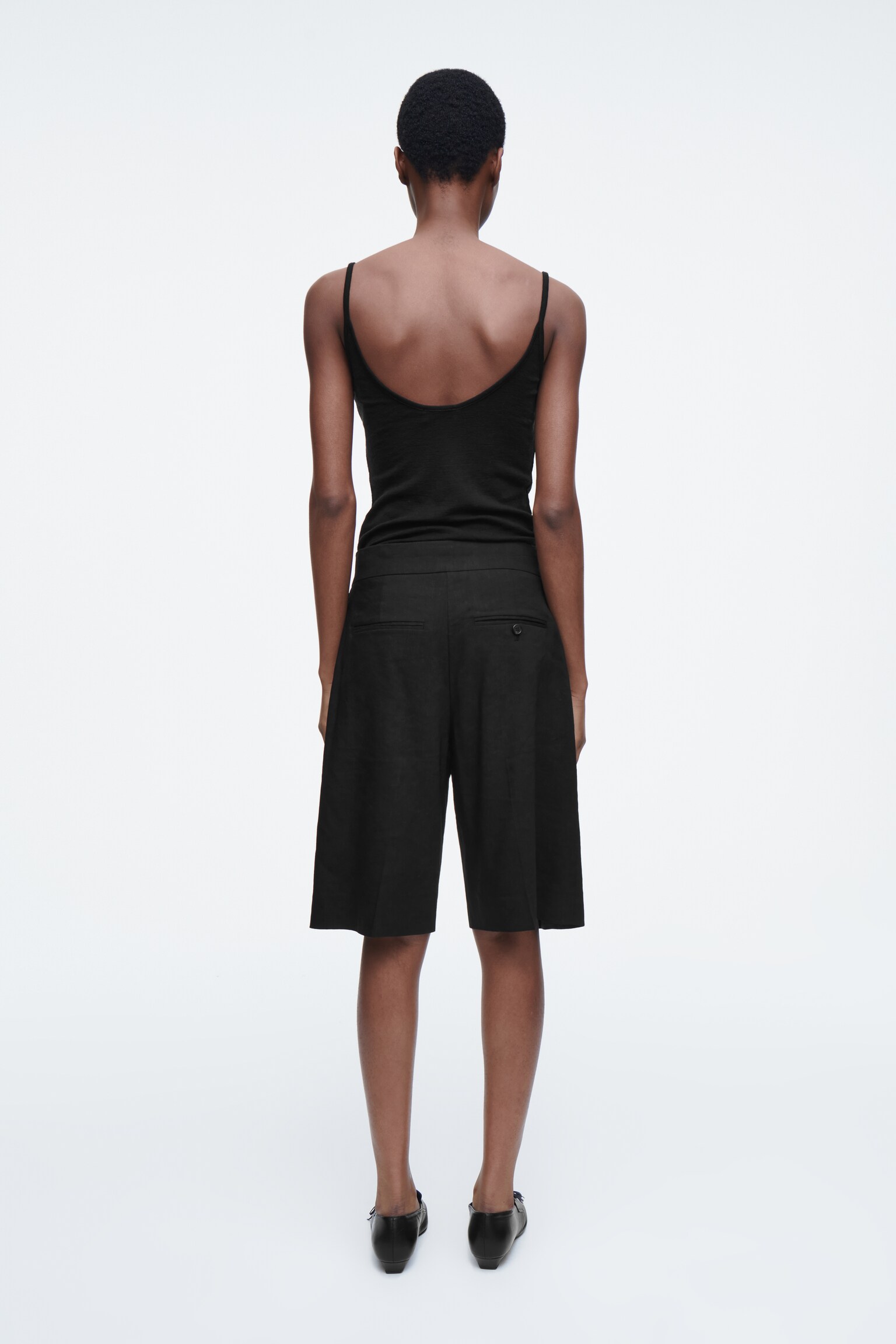 BERMUDA DE TAILLEUR EN LIN - NOIR/ABRICOT - 7