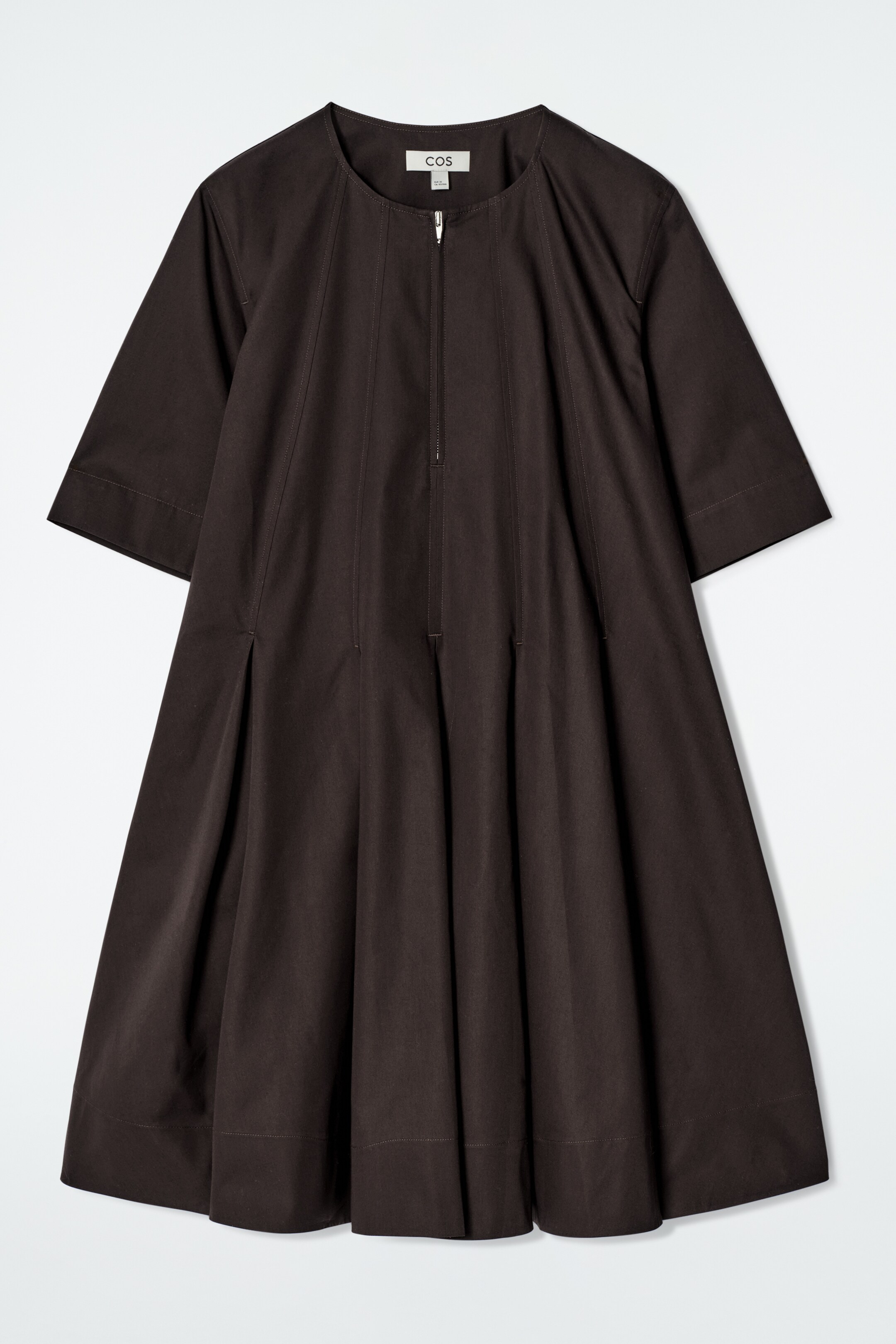 Agrandir l'image: ROBE COURTE PLISSÉE ET ZIPPÉE EN COTON - BRUN FONCÉ - FEMME | H&M BE 5