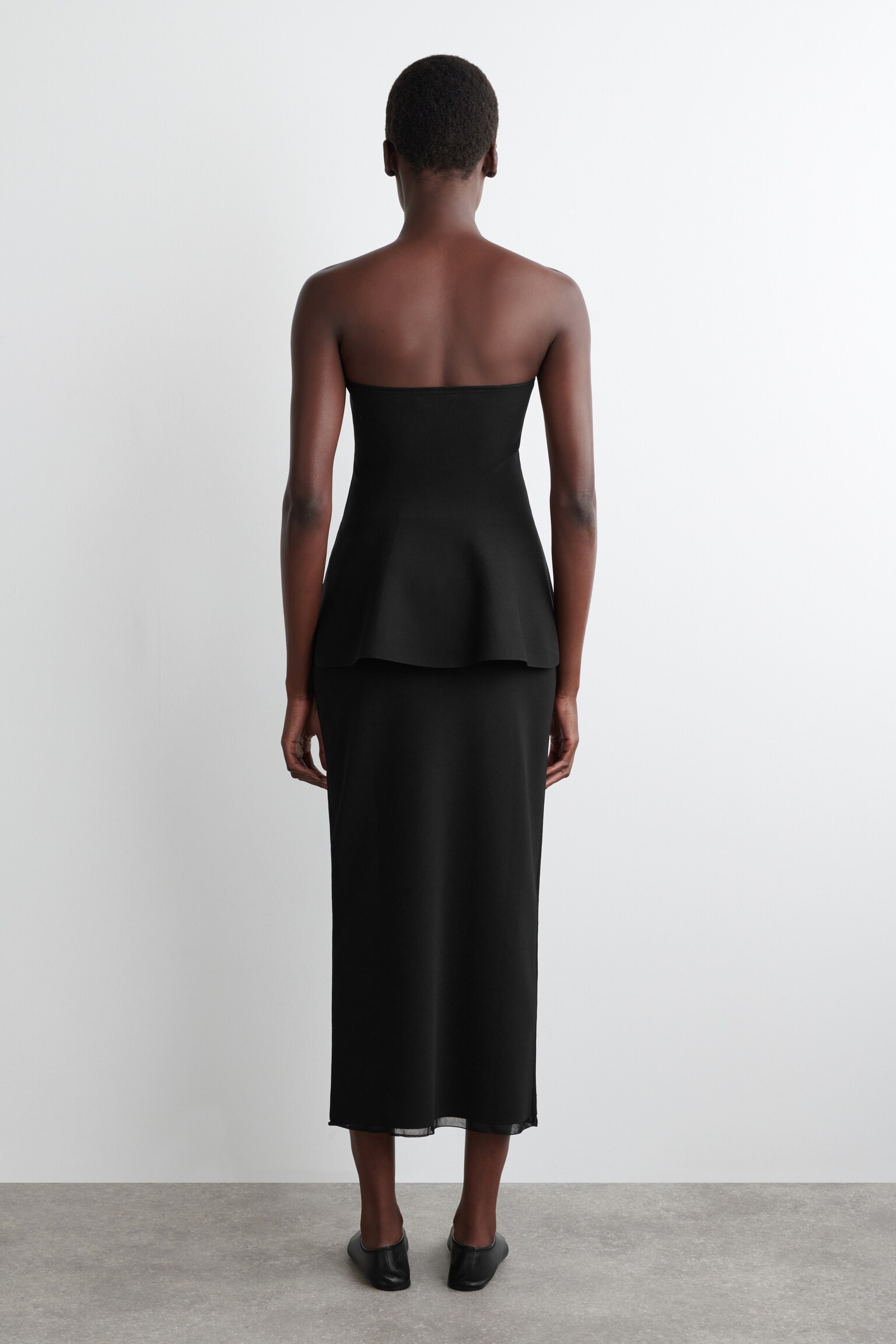 SHEER-DETAIL KNITTED MIDI SKIRT - BLACK - 4