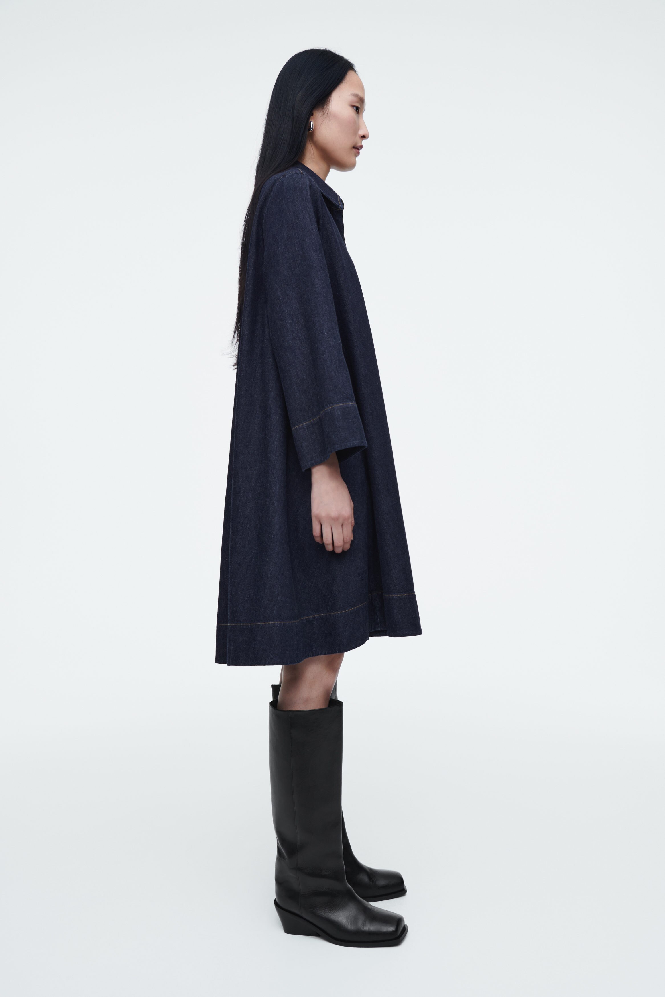 A-LINE DENIM MINI SHIRT DRESS - DARK BLUE | COS