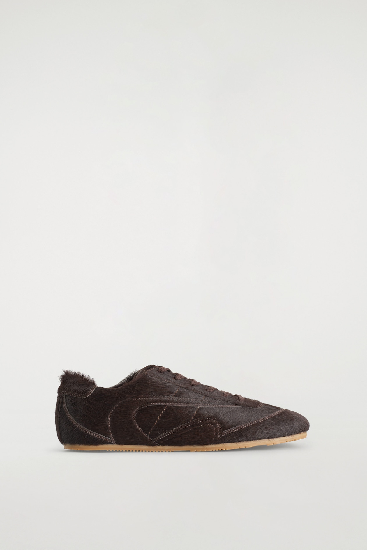 MINIMAL PONY HAIR-EFFECT LEATHER TRAINERS — CHOCOLATE