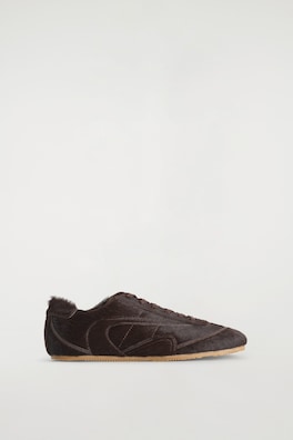 MINIMAL PONY HAIR-EFFECT LEATHER TRAINERS — CHOCOLATE 3