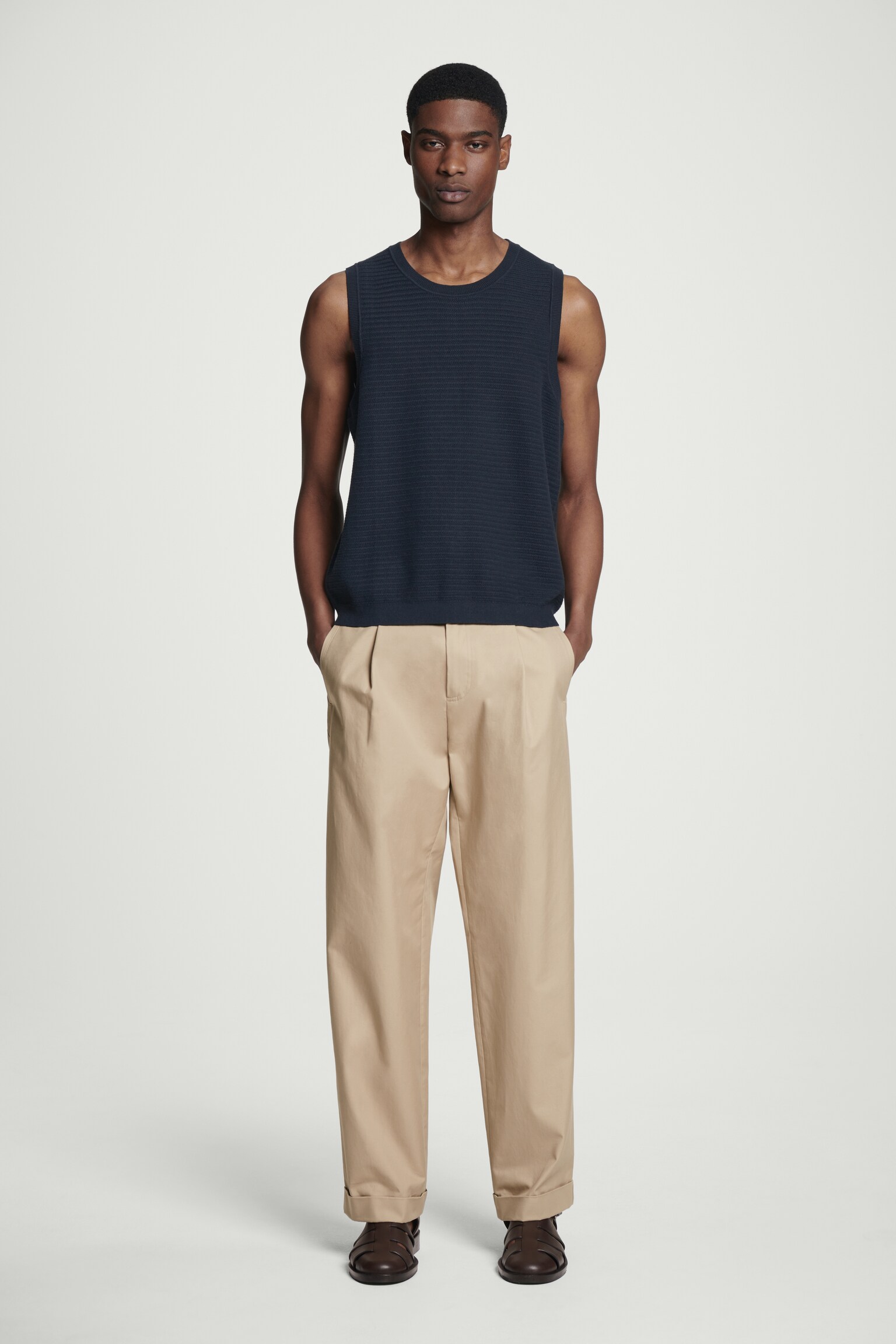 CANOTTA IN MAGLIA DI COTONE CON TEXTURE - BLU NAVY/BIANCO SPORCO/NERO/BLU - 4