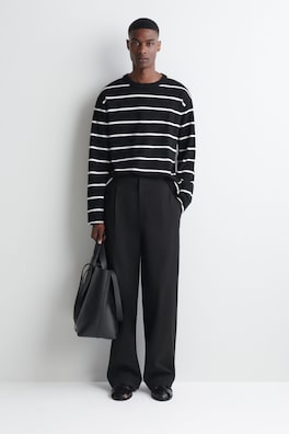RELAXED JERSEY INTERLOCK LONG-SLEEVED T-SHIRT — BLACK / WHITE / STRIPED 2