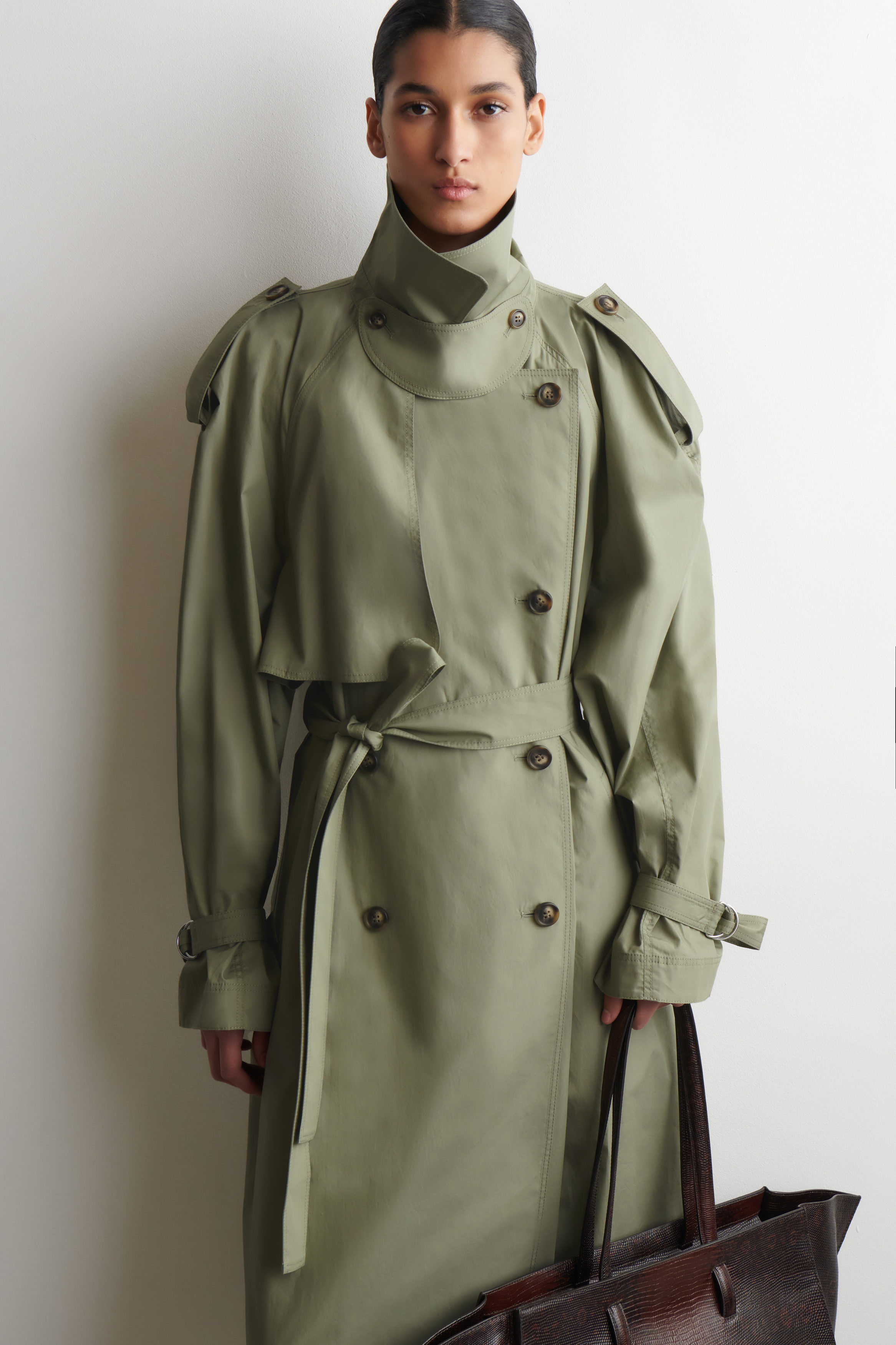 mock-NECK COTTON TRENCH COAT - LIGHT KHAKI | COS US