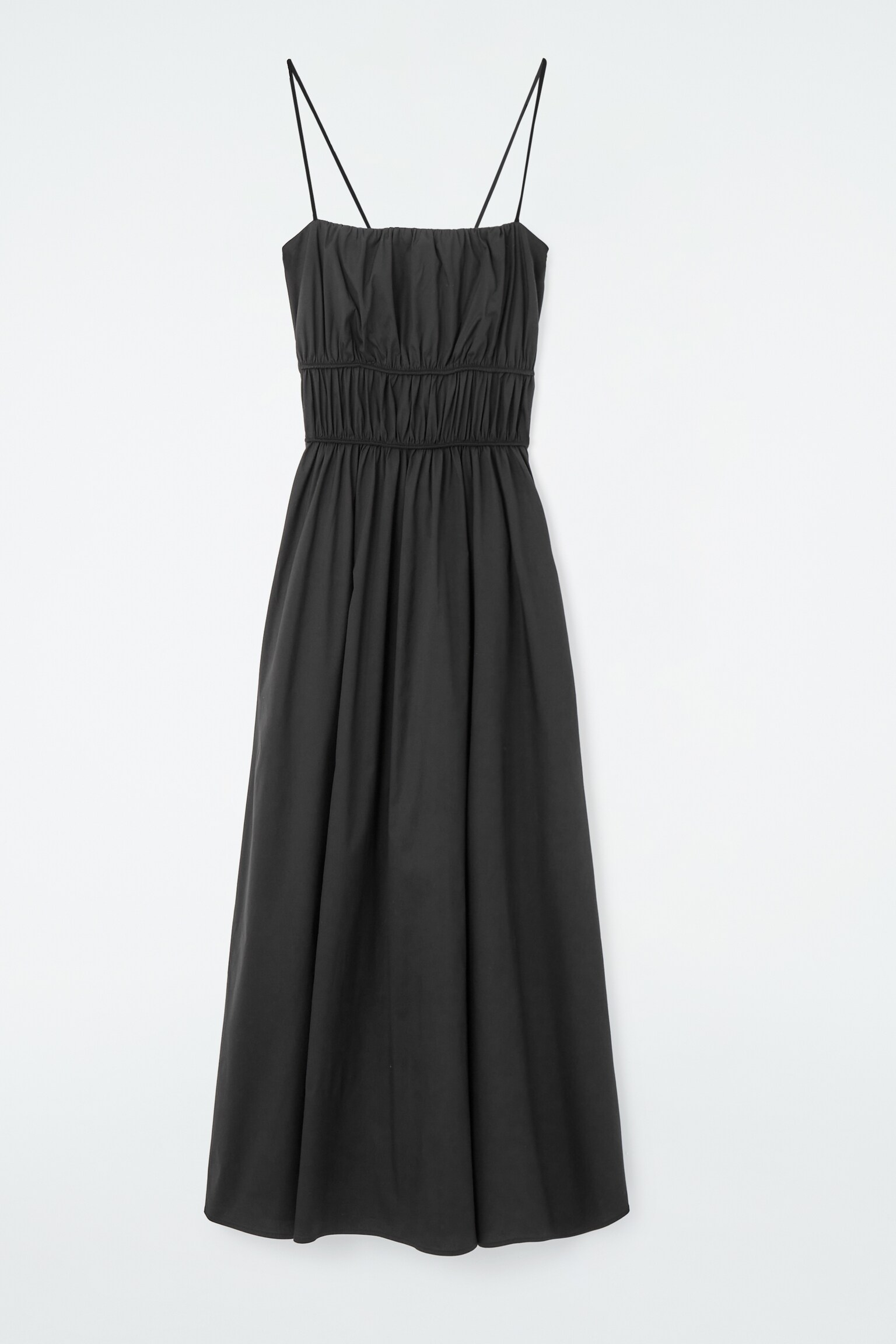 GATHERED COTTON MIDI DRESS - BLACK/RED/PINK