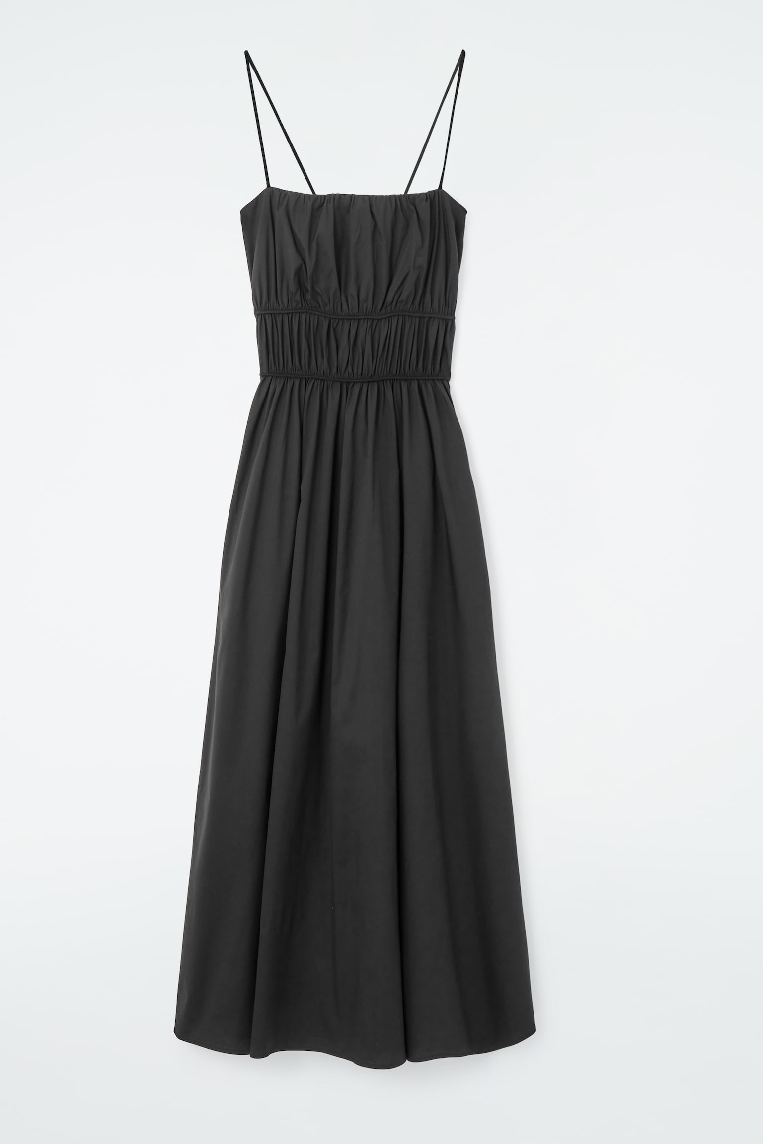 GATHERED COTTON MIDI DRESS - BLACK/RED/PINK