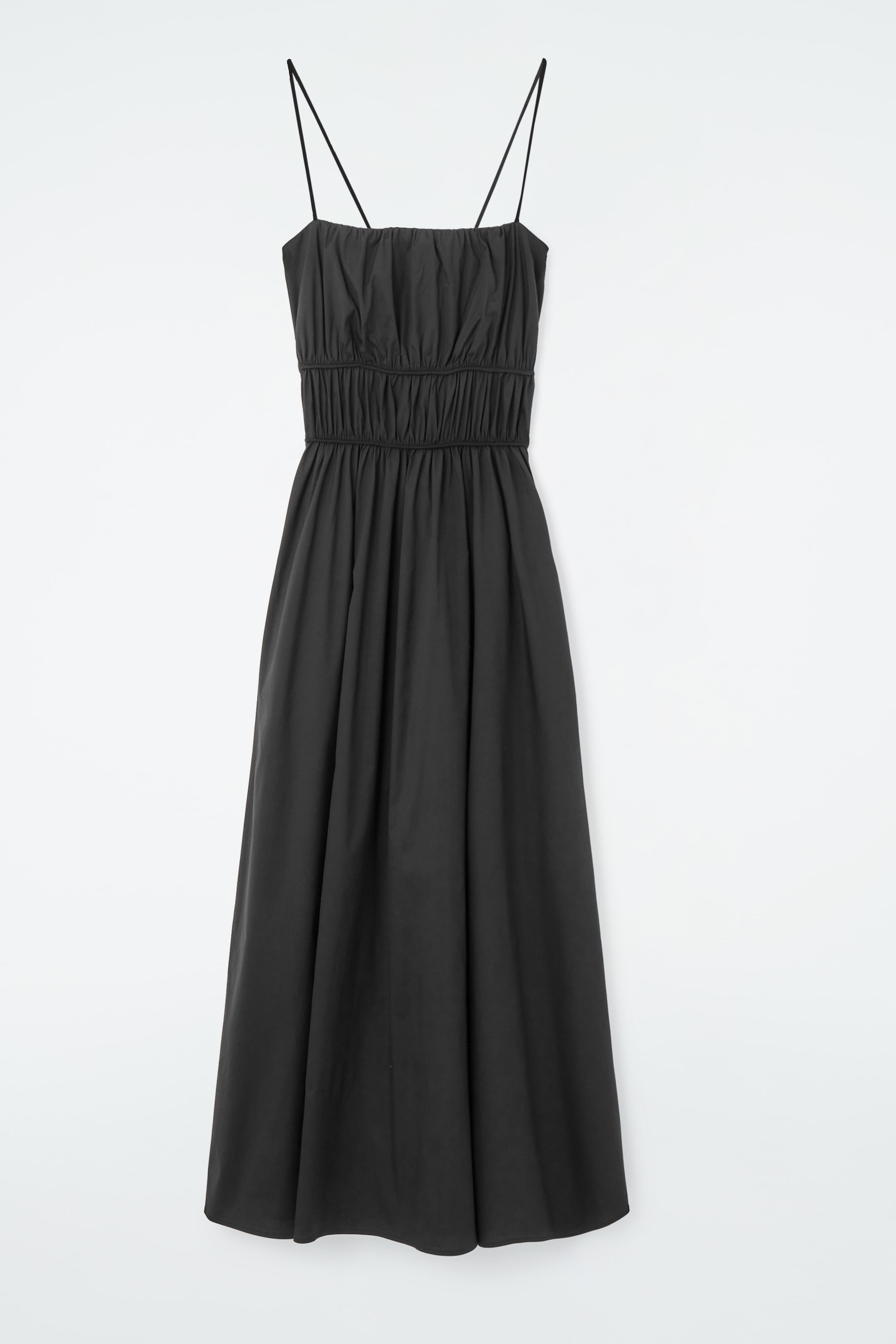 View larger image: GATHERED COTTON MIDI DRESS - BLACK - Ladies | H&M GB 1