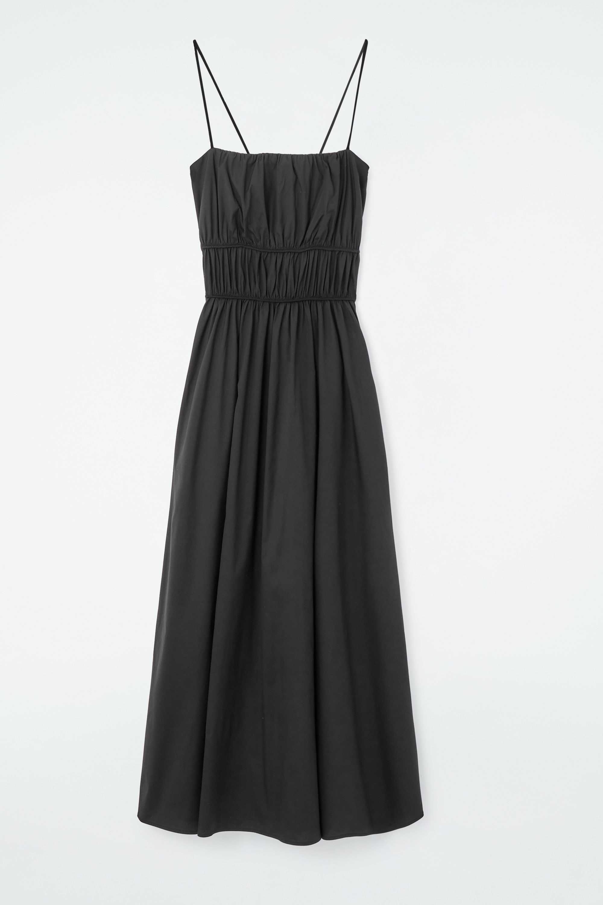 GATHERED COTTON MIDI DRESS - BLACK | COS