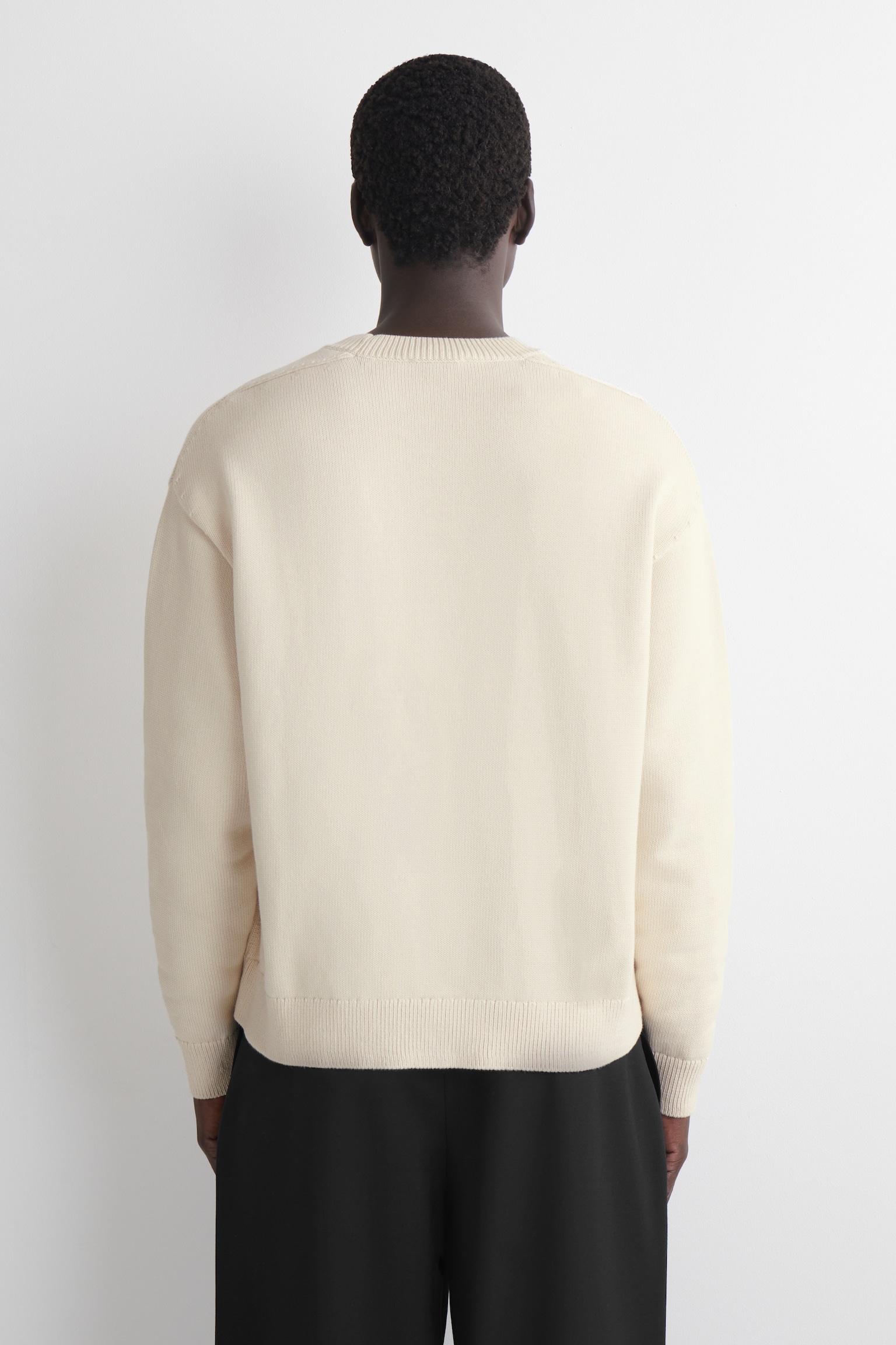 PULL EN MAILLE DE COTON À COL ROND - CRÈME/ROSE CLAIR - 3