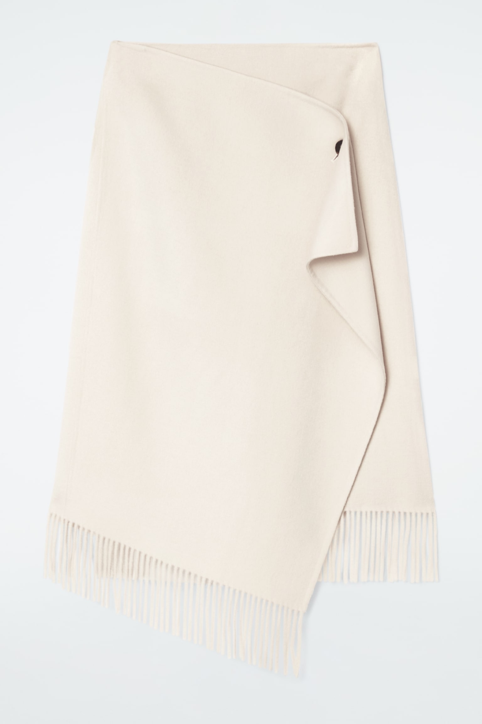 FRINGED WOOL MIDI WRAP SKIRT - WHITE