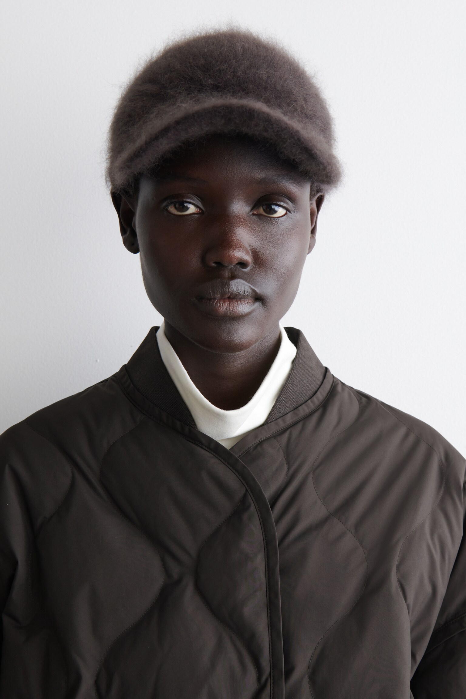 BRUSHED-CASHMERE BASEBALL CAP - BROWN/GREY
