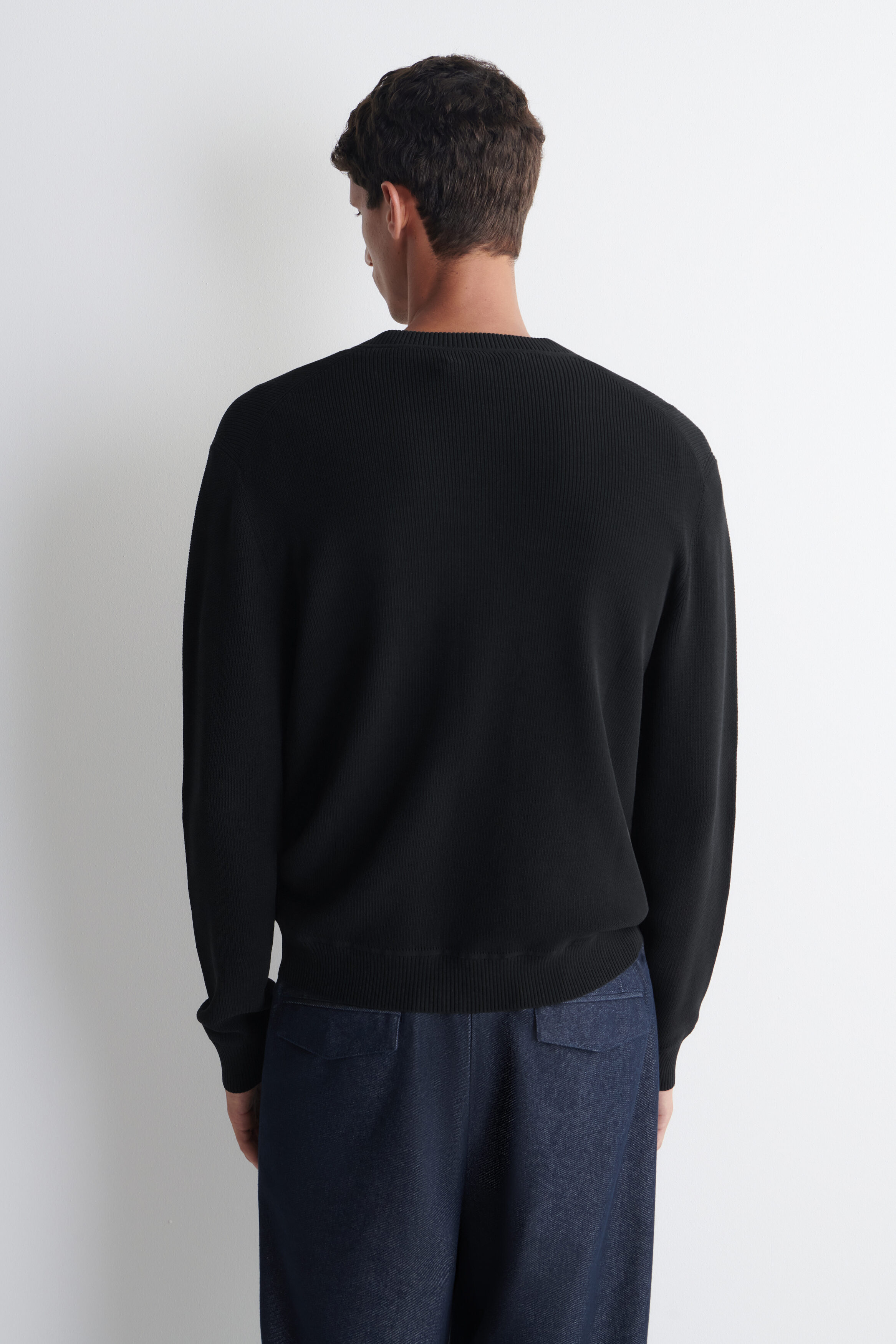 KNITTED COTTON HENLEY SWEATER - BLACK | COS US