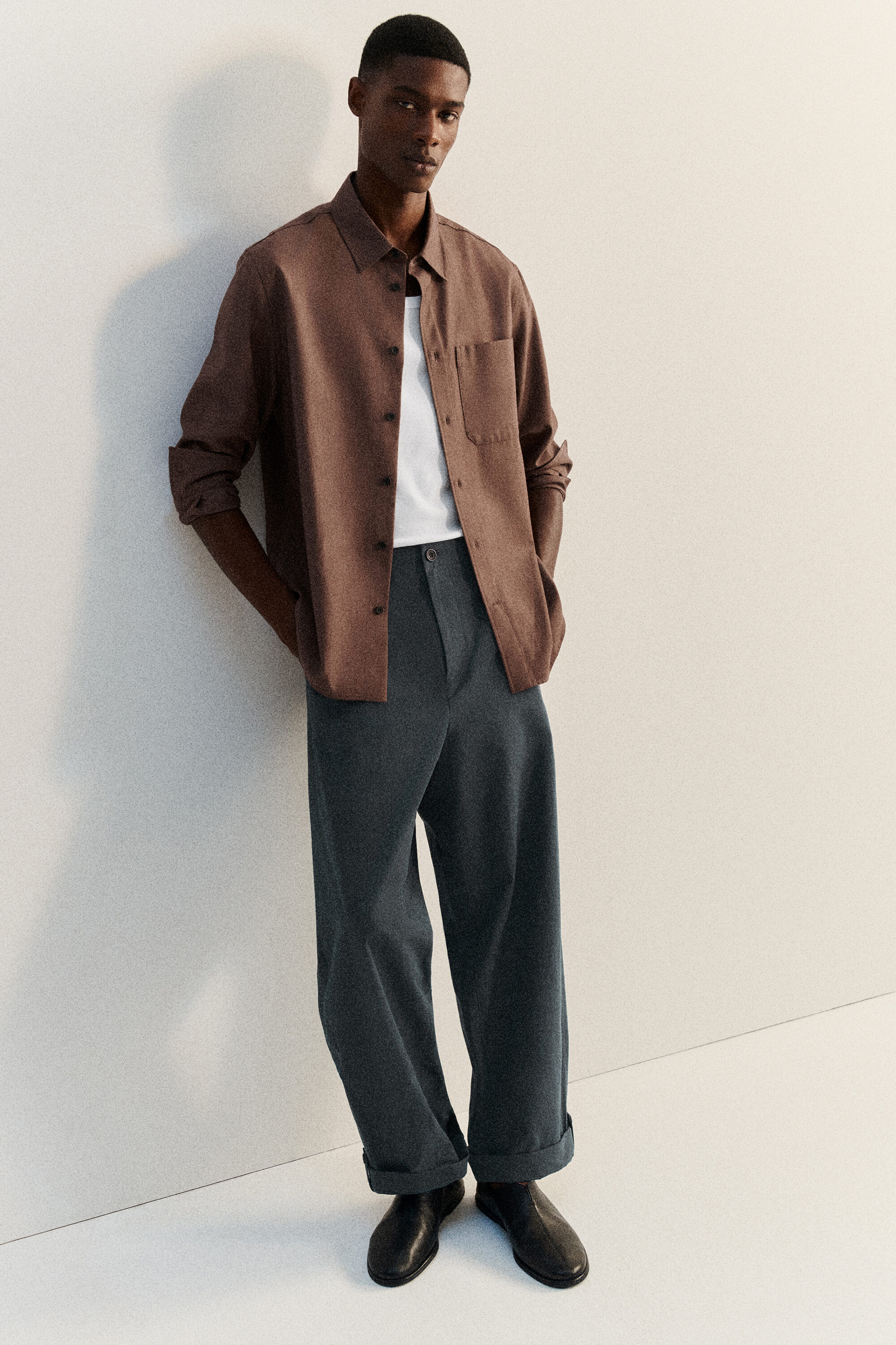 RELAXED-FIT STRAIGHT-LEG CUFFED PANTS - NAVY | COS US