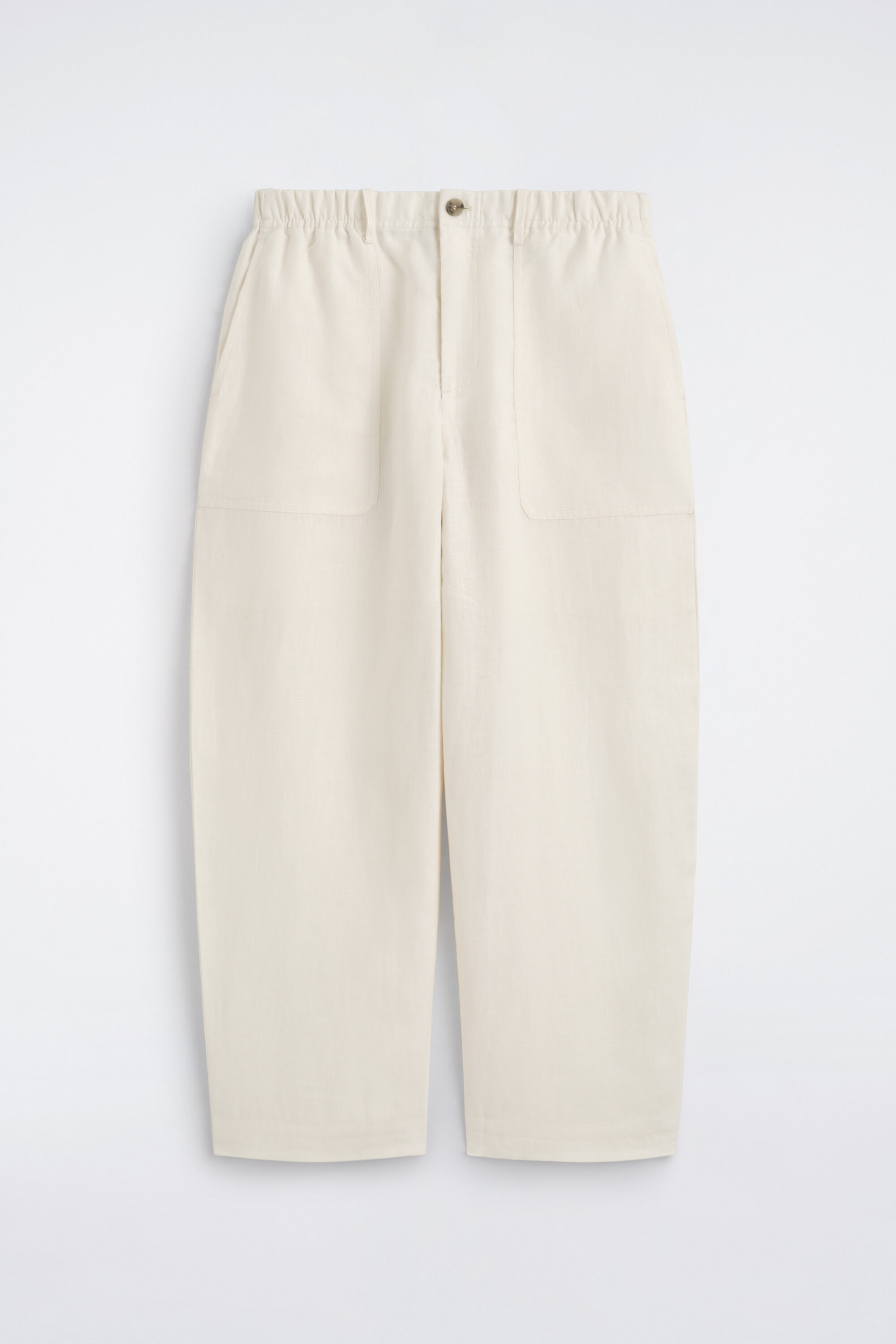 Linen Relaxed-Fit Barrel-Leg Trousers - Off-White